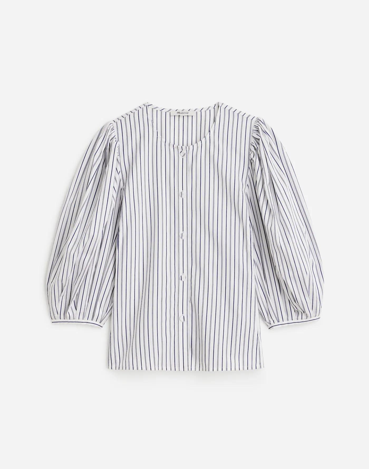 Puff-Sleeve Button-Up Top in Stripe Product Image
