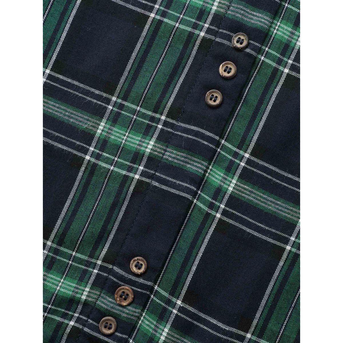 Plus Size DarkGreen V Neck Plaid Button Detail Blouse Women Casual Long Sleeve V-neck Everyday Blouses BloomChic 22-24/3X Product Image