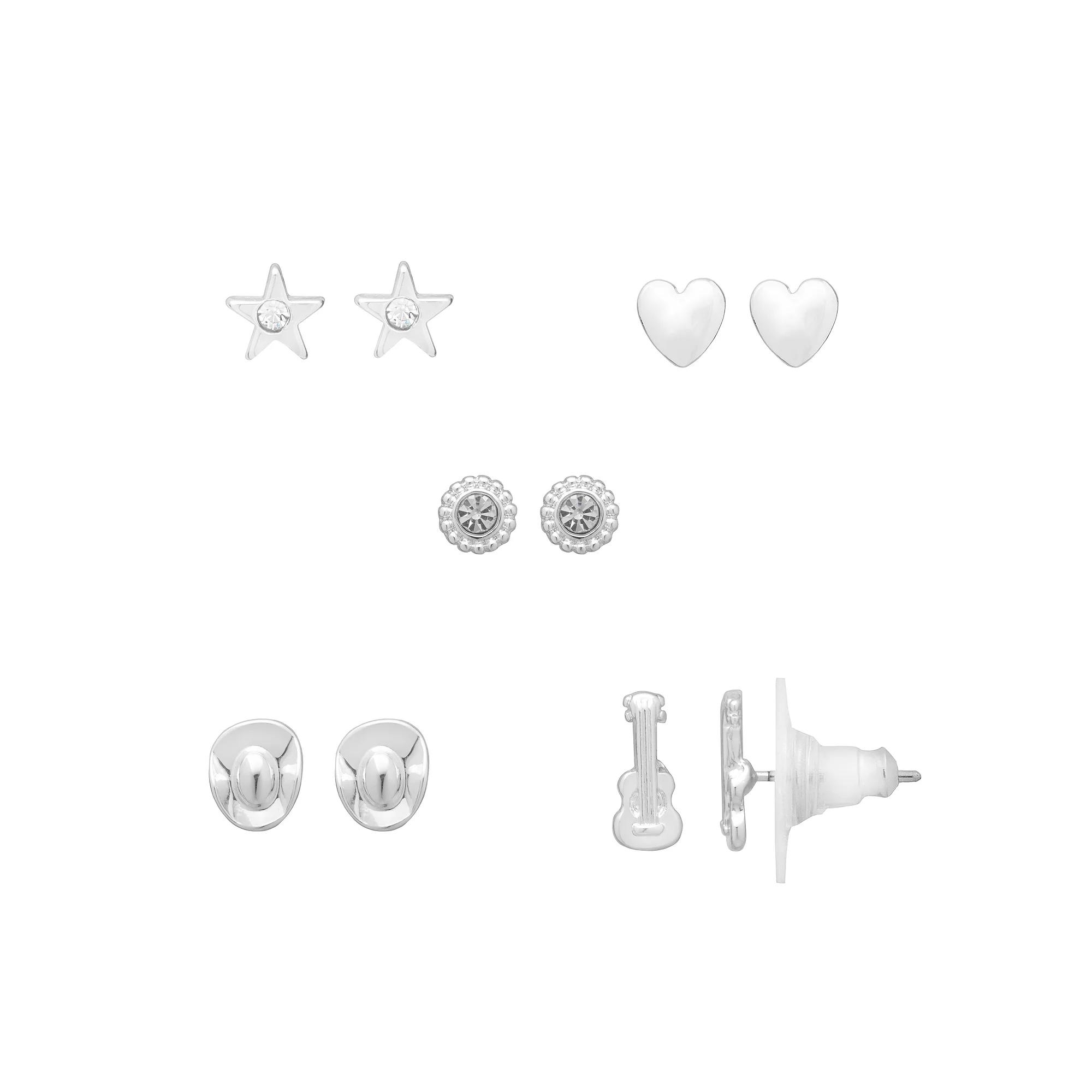 LC Lauren Conrad Silver Tone Western Pack Earrings 5-Piece Set, Women's, Clear Product Image