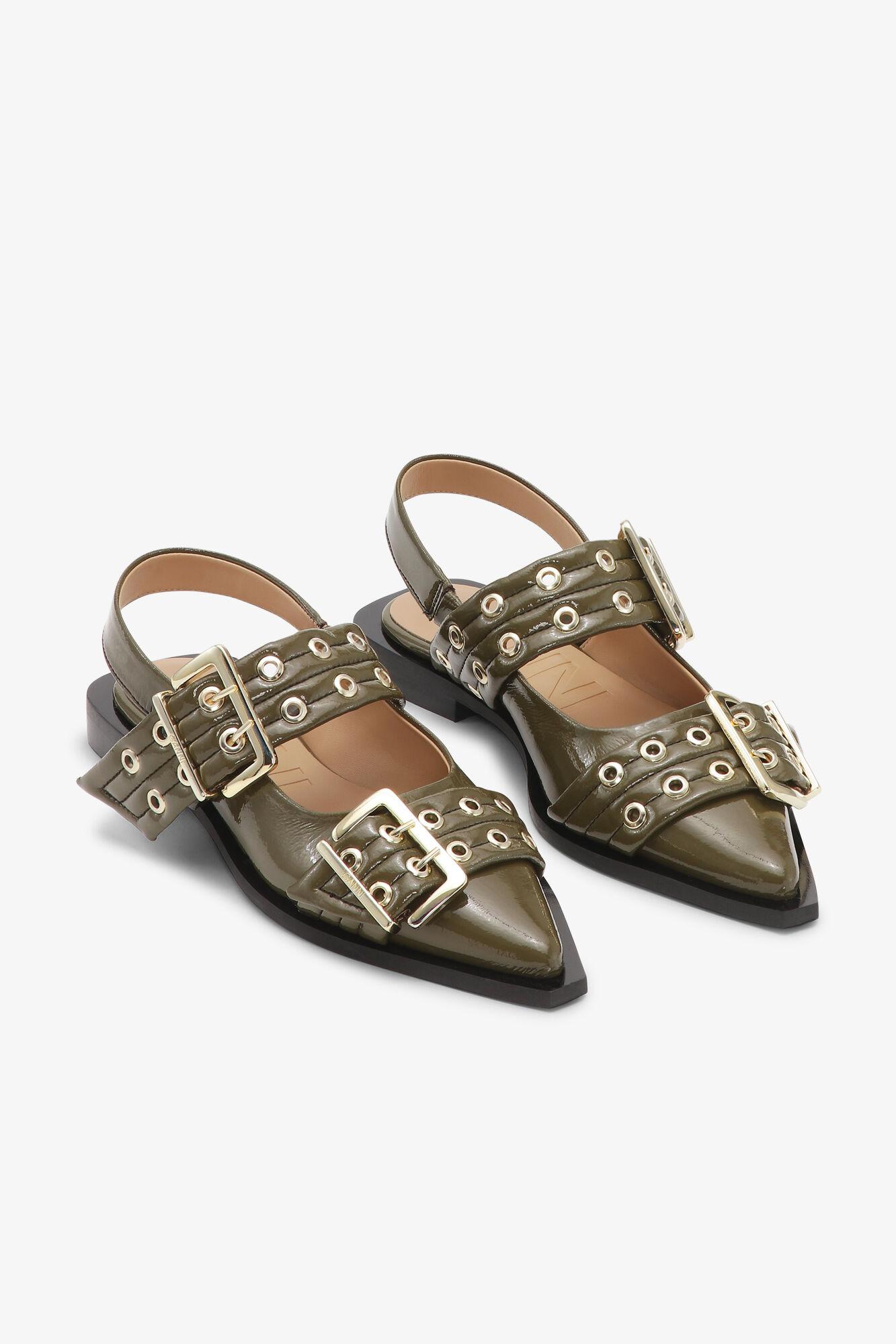 Olive Green Feminine Buckle Ballerinas Product Image