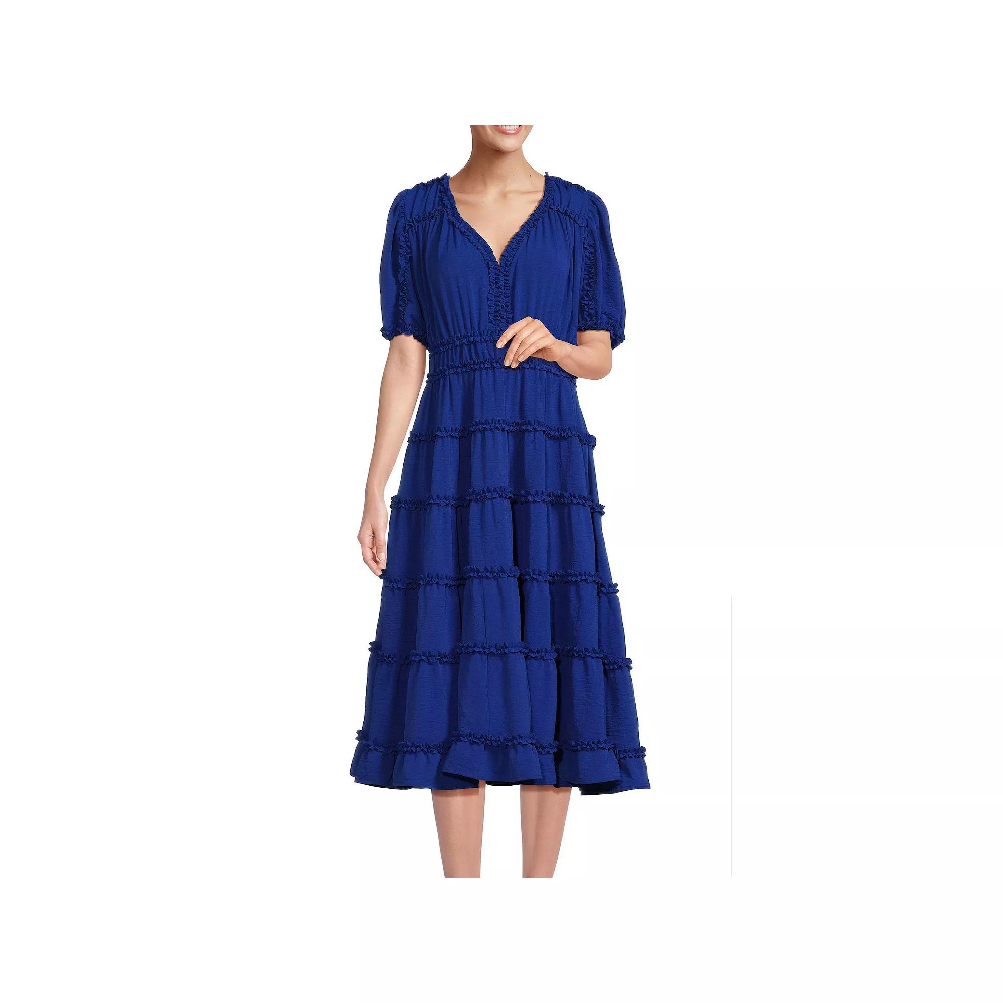 Women's Focus By Shani Fit and Flare Lightweight Woven Dress with Ruffle Detail,  Product Image