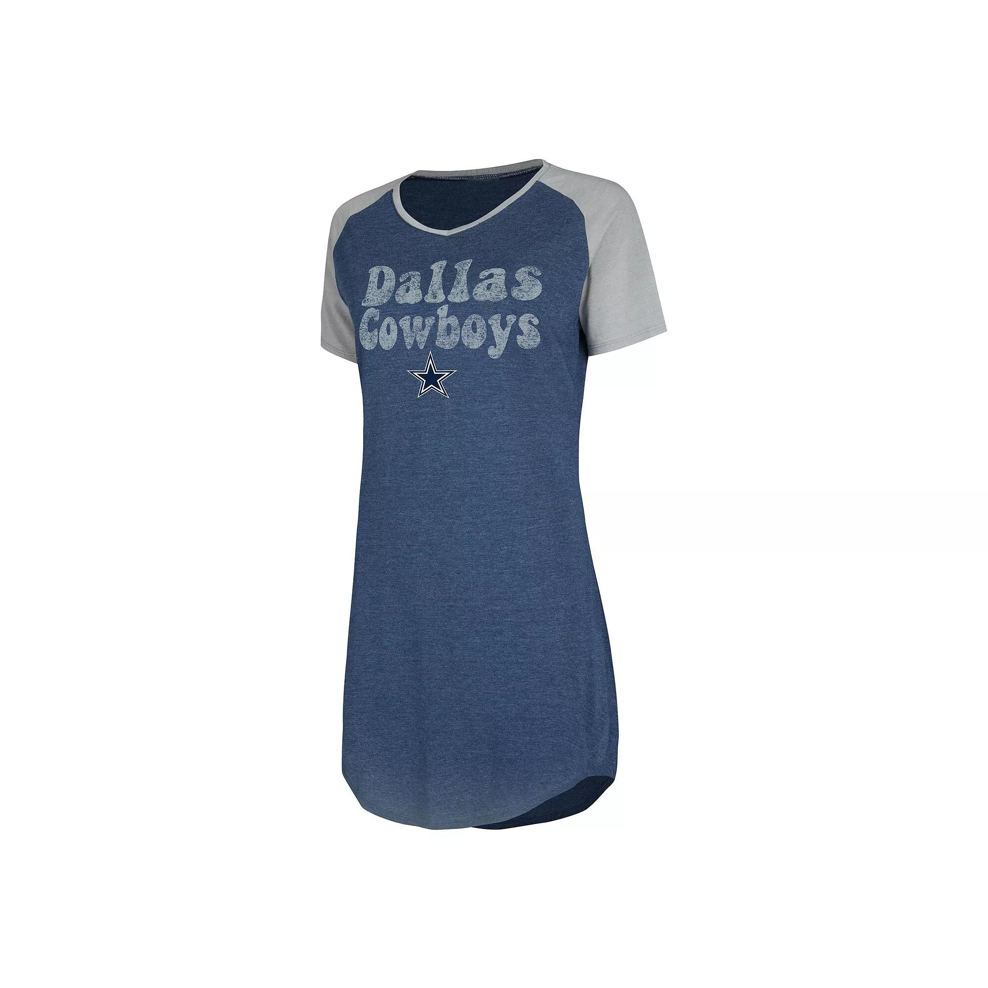 Women's Concepts Sport Navy Dallas Cowboys Raglan V-Neck Nightshirt, Size: Large, Blue Product Image