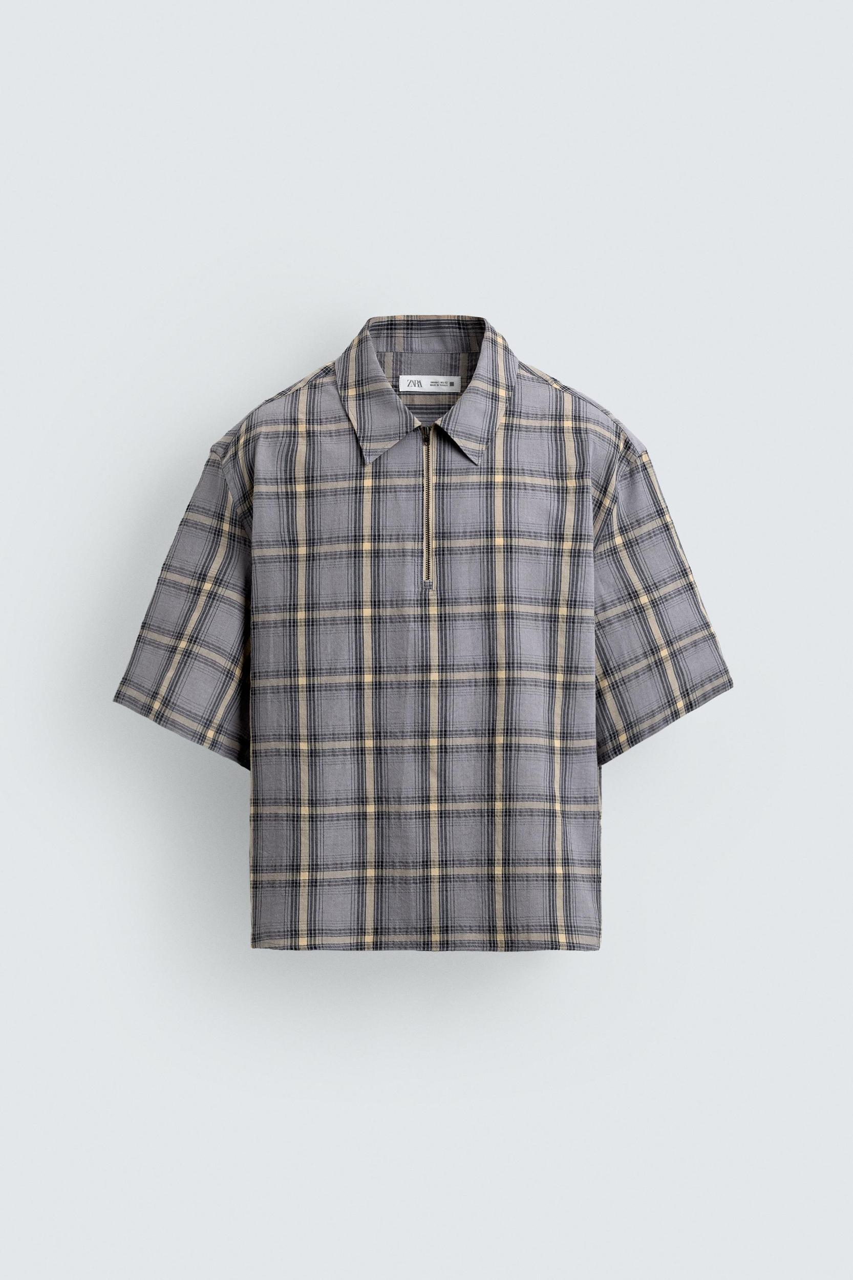 PLAID ZIP POLO SHIRT Product Image