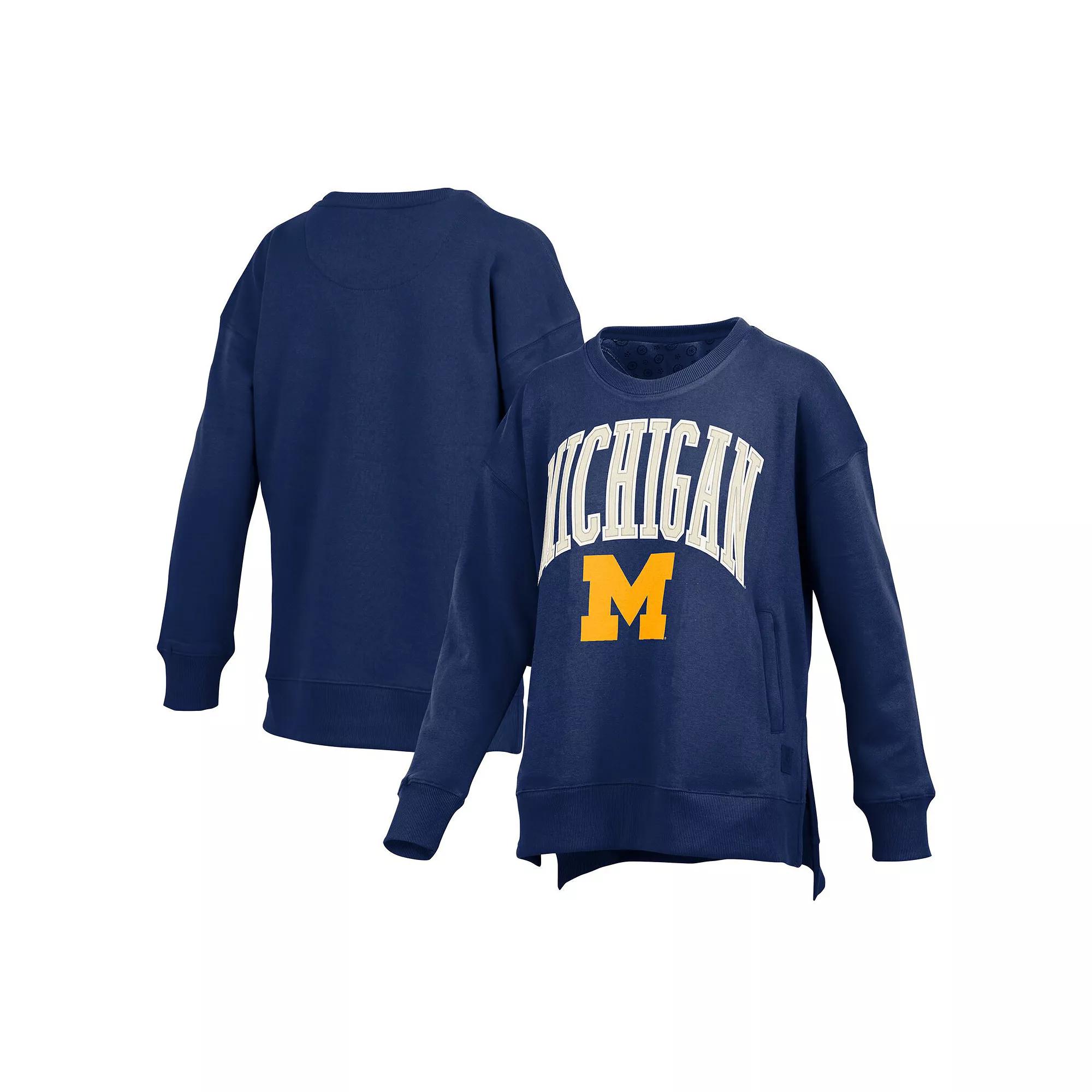 Women's Pressbox Navy Michigan Wolverines Pocketed Arch Pullover Sweatshirt,  Product Image