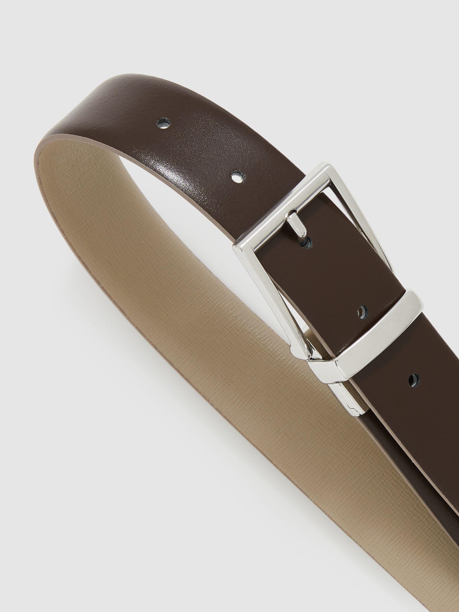 Leather Reversible Belt in Stone/Dark Brown Product Image