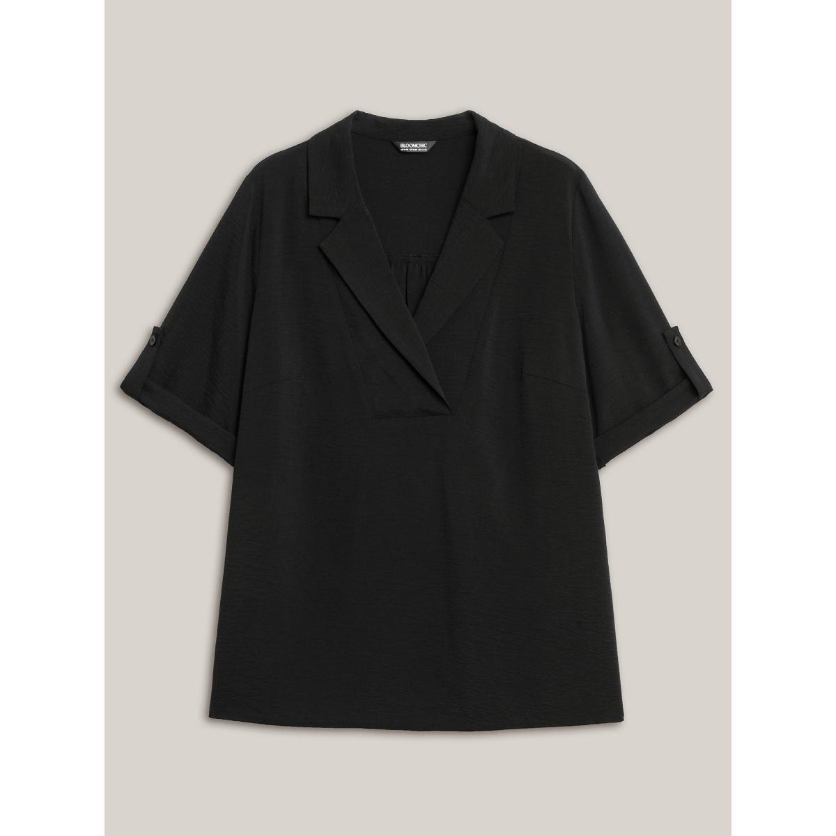 Plus Size Black Tab Sleeve Blazer Collar Blouse Women Office Elbow-length sleeve Lapel Collar Office Blouses BloomChic 10/M Product Image