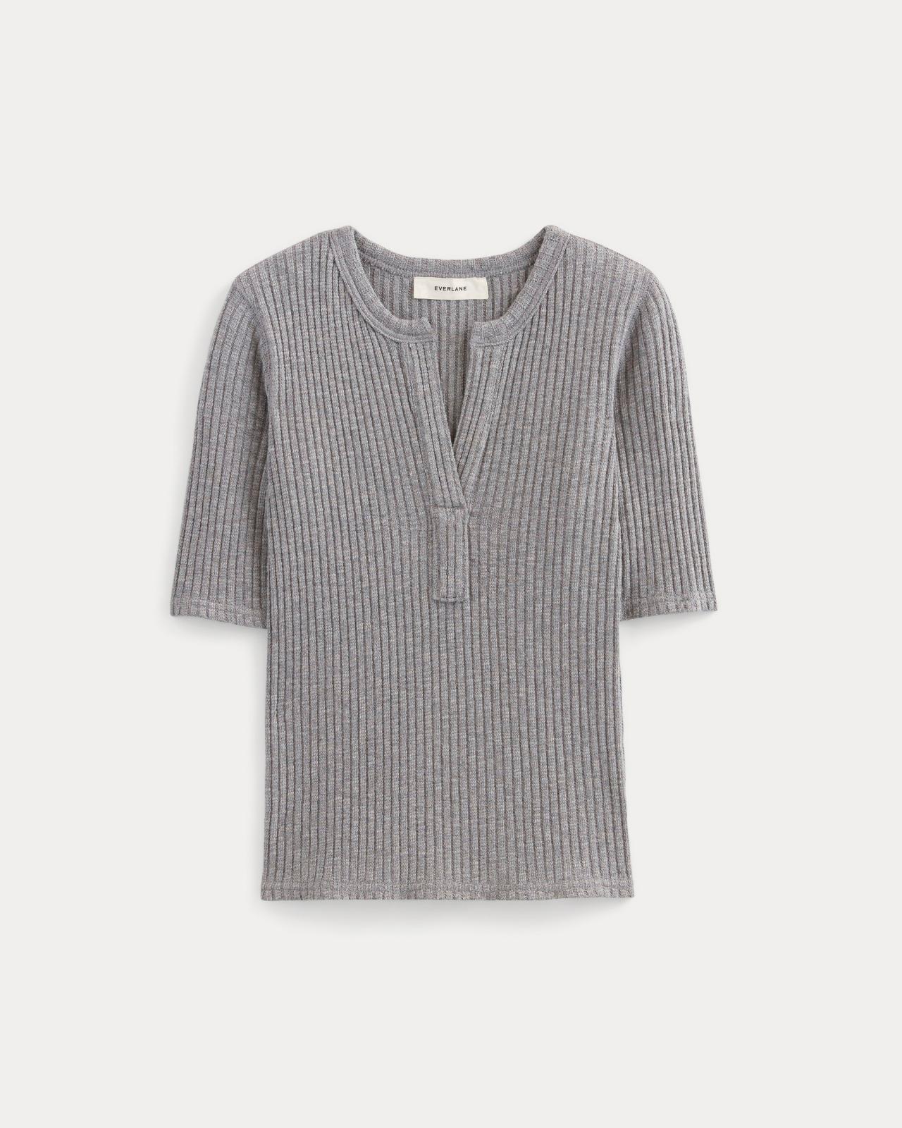The Rib-Knit Short-Sleeve Henley Product Image