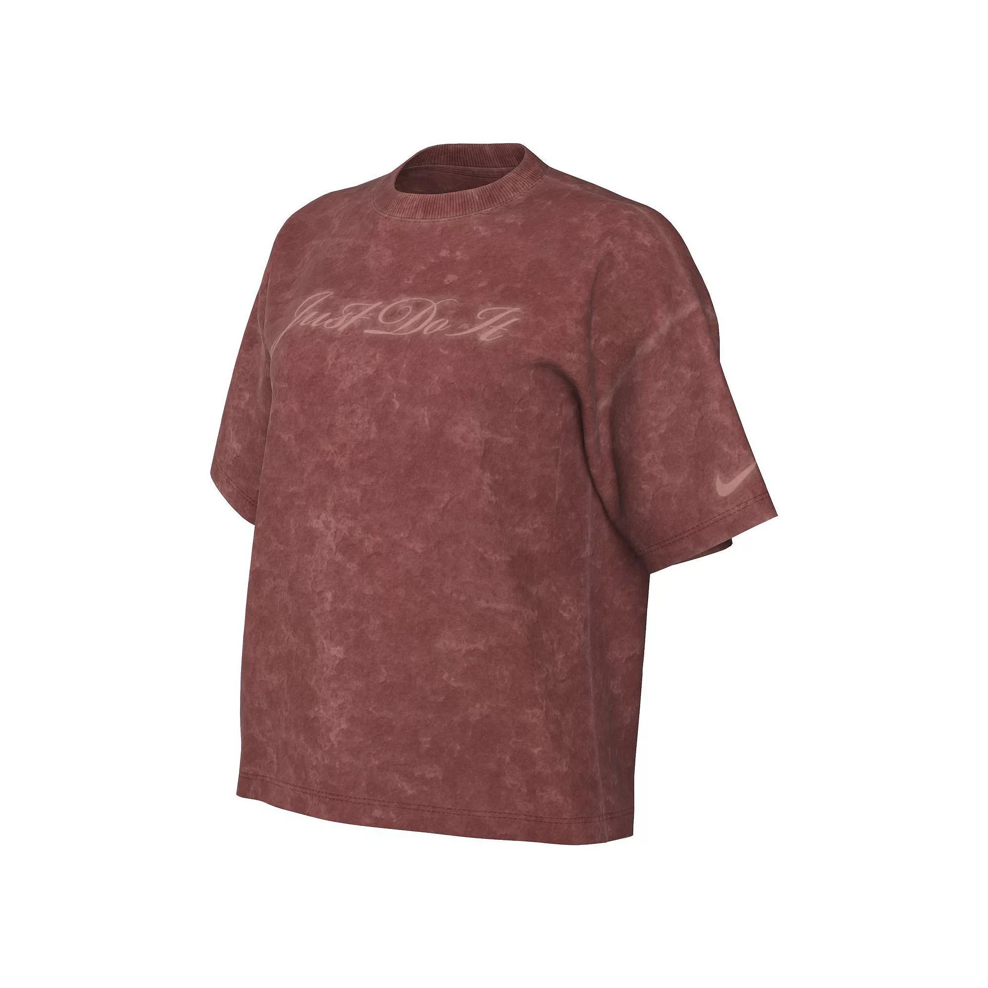 Women's Nike Sportswear "Just Do It" Embroidered Stonewash Graphic Tee, Size: Large, Canyon Pink Product Image
