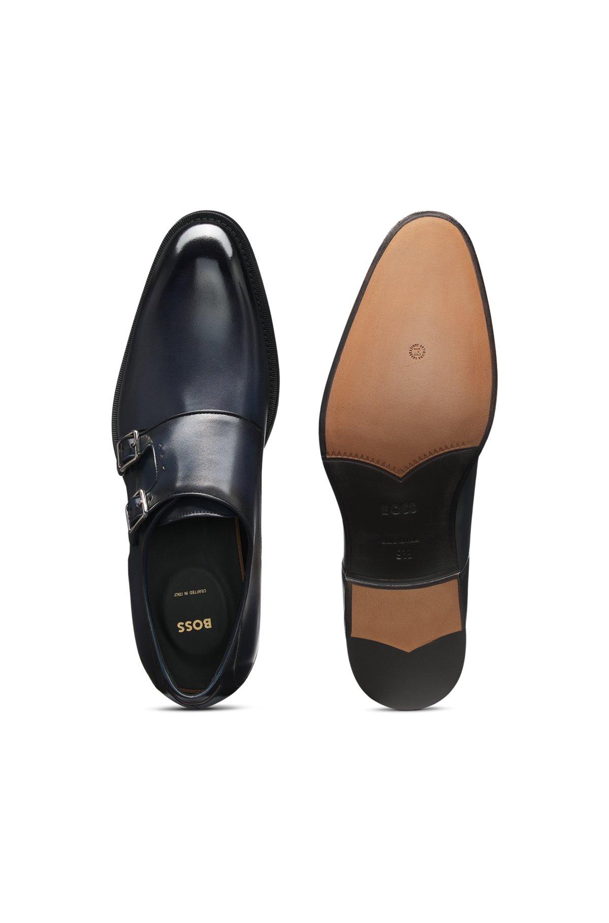 Double-strap monk shoes in burnished leather Product Image