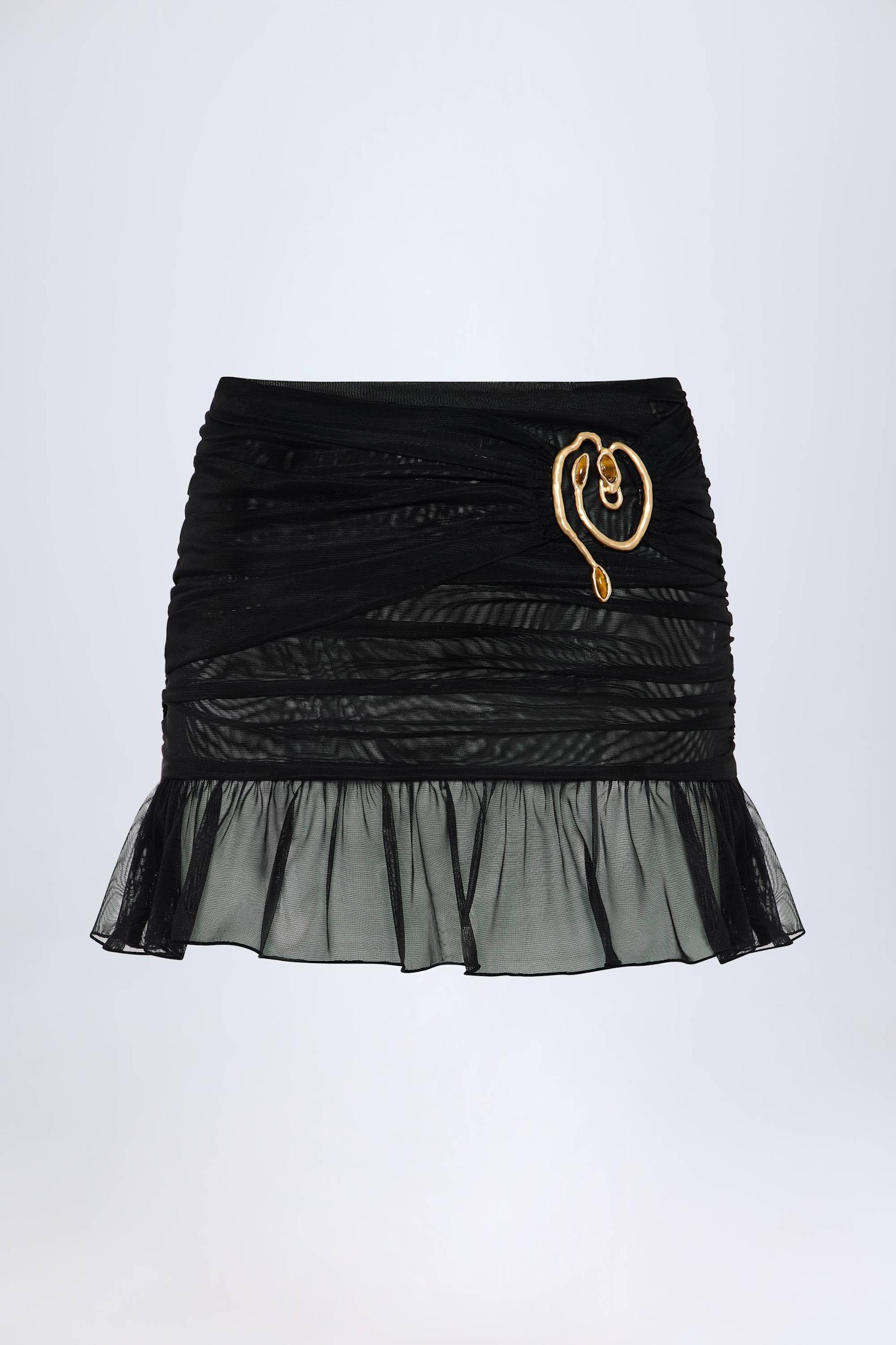 Hardware-Detail Ruffled Mid-Rise Mini Skirt in Black Product Image