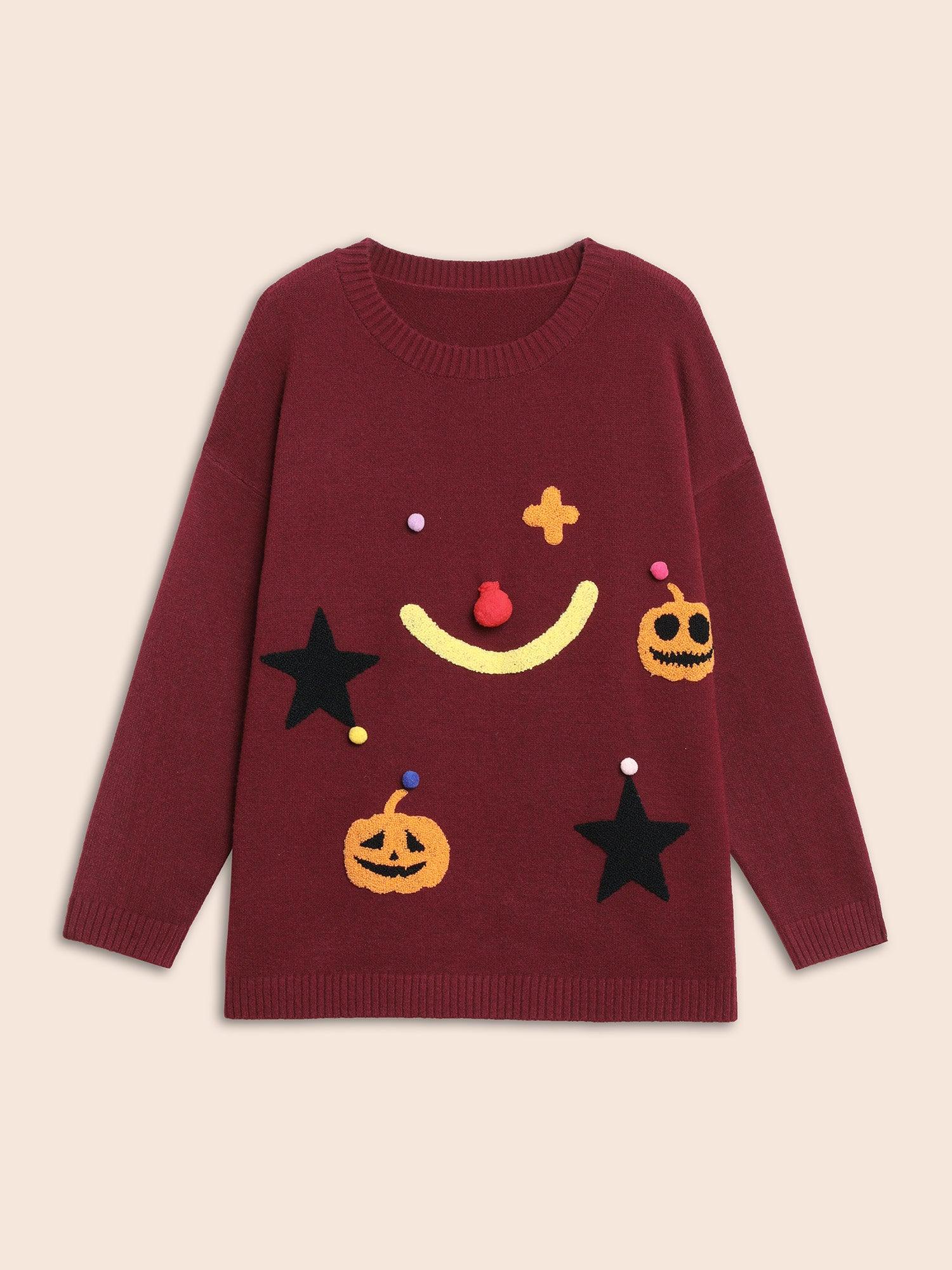 Clown Pumpkin 3D Pompom Nose Pullover Female Product Image