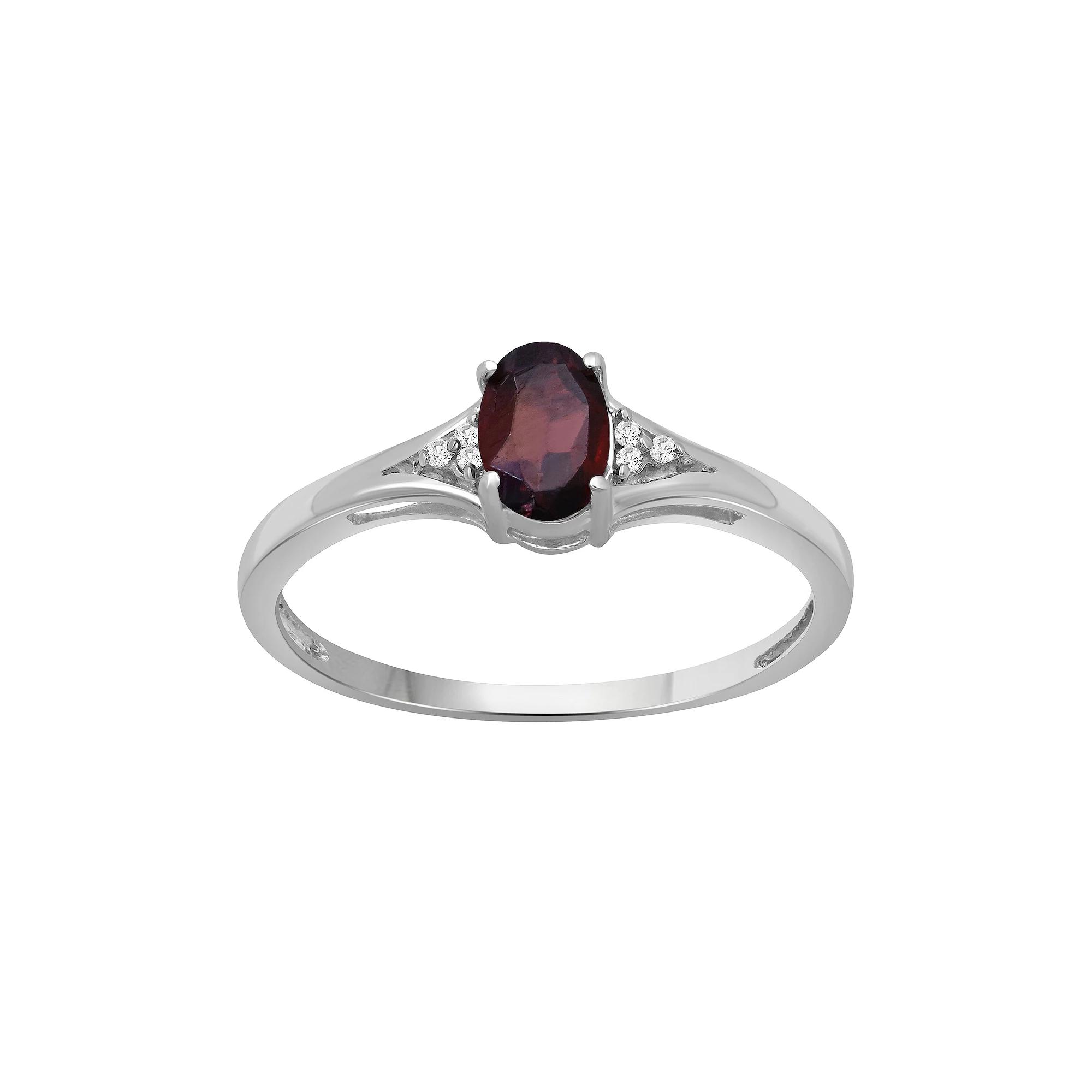 Jewelexcess Sterling Silver Oval Garnet & Diamond Accent Ring, Womens Product Image