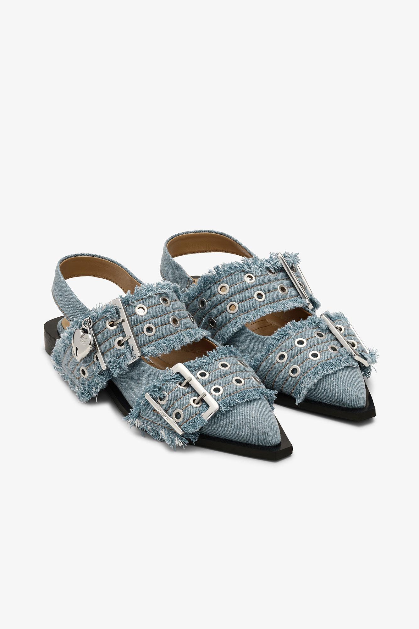 Denim Charms Feminine Buckle Ballerinas Product Image