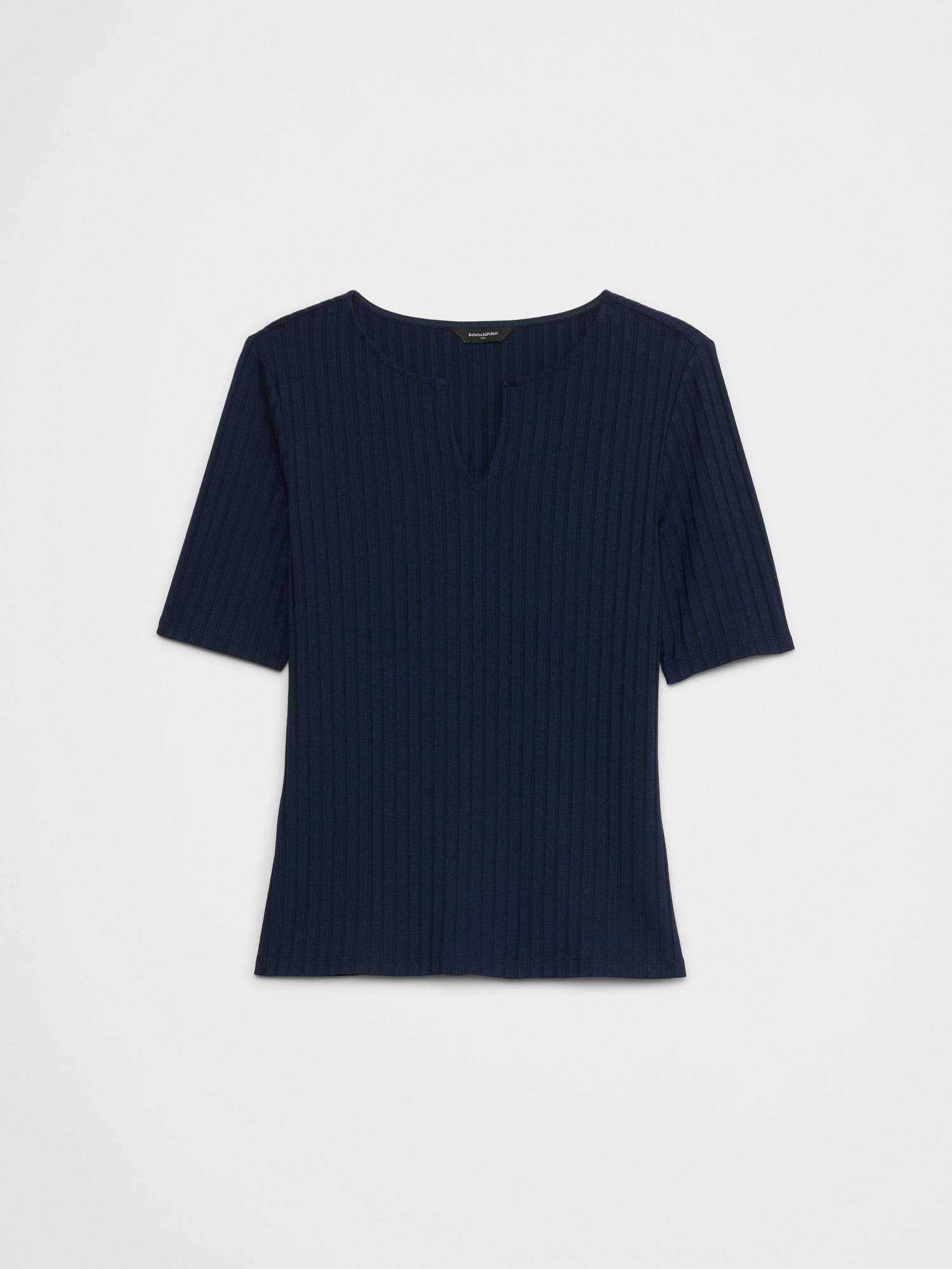 Wide Ribbed Split-Neck Top Product Image