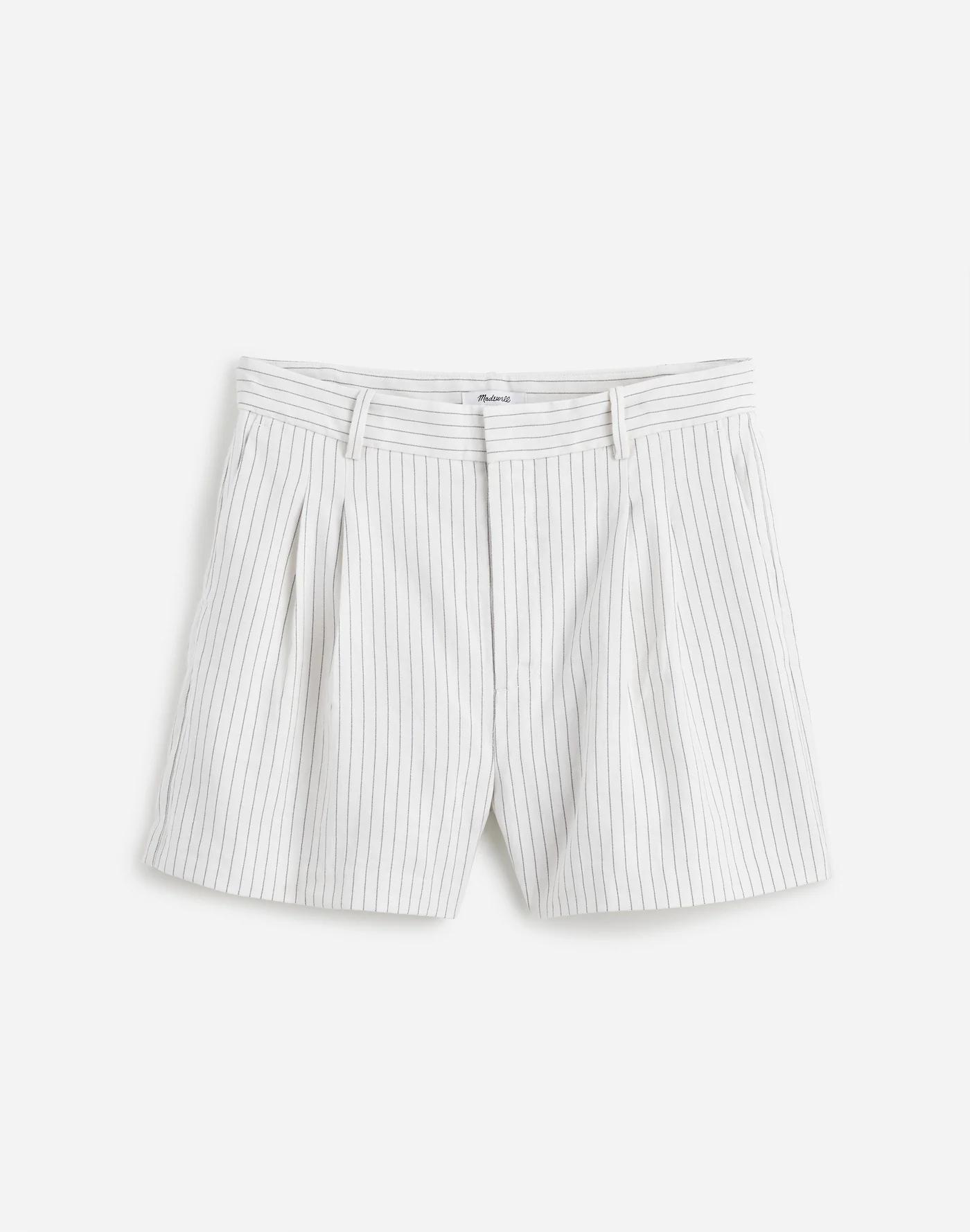 Pleated Trouser Shorts in Pinstripe Linen Blend Product Image