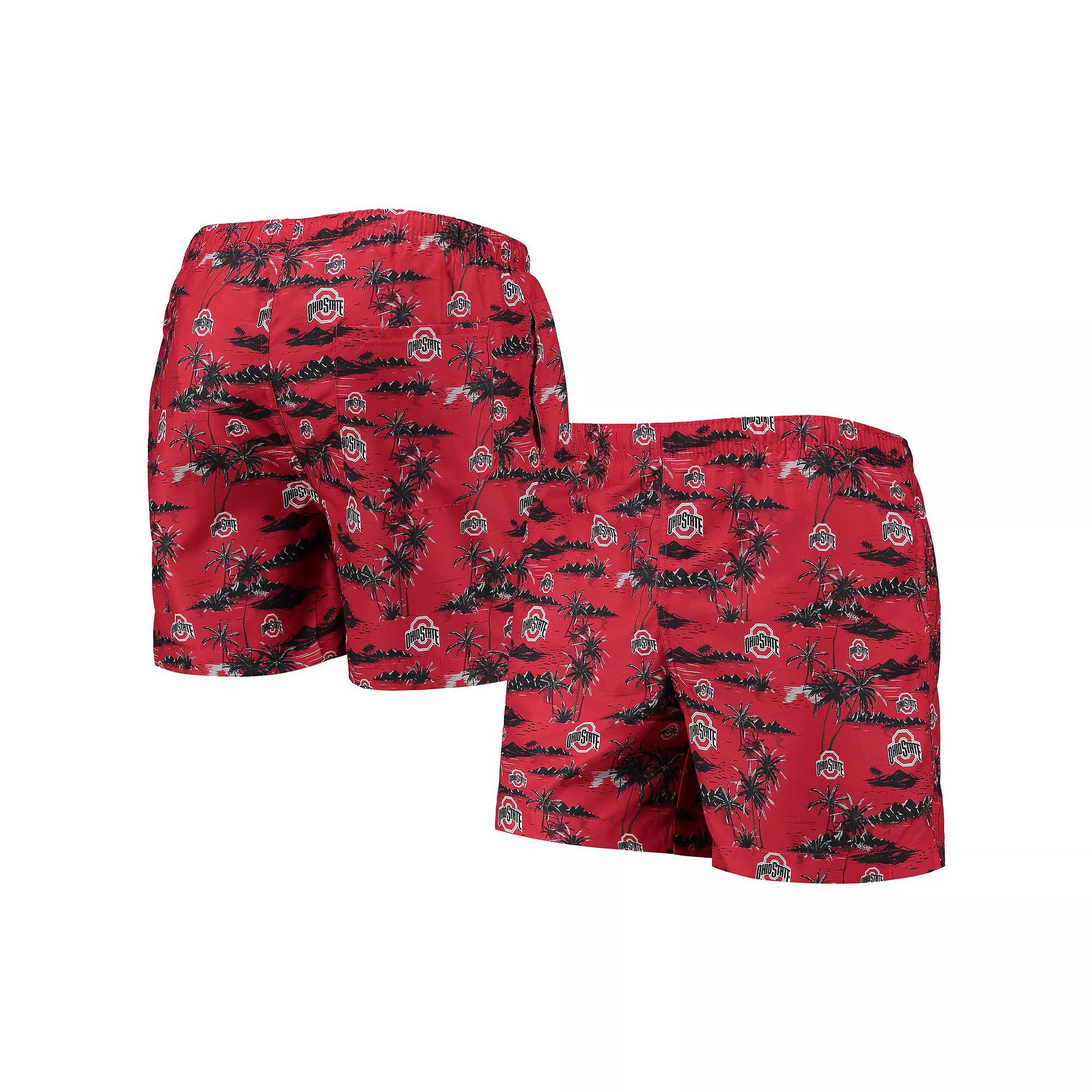 Men's FOCO Scarlet Ohio State Buckeyes Island Palm Swim Trunks,  Product Image