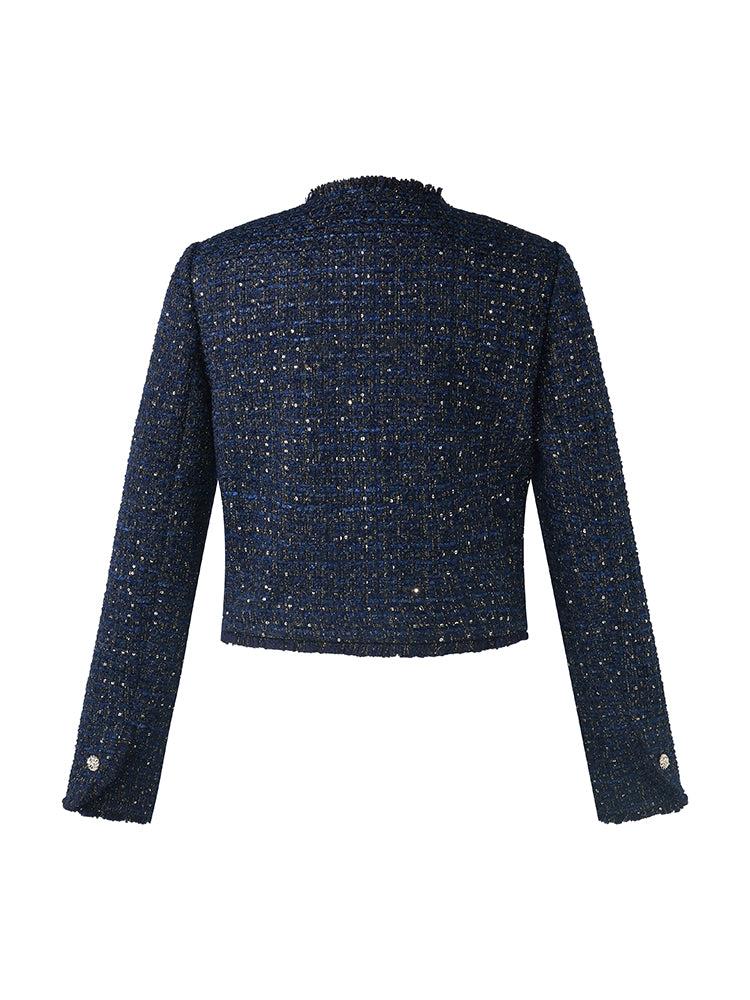 Wool Blend Tweed Square Neck Women Crop Jacket Product Image