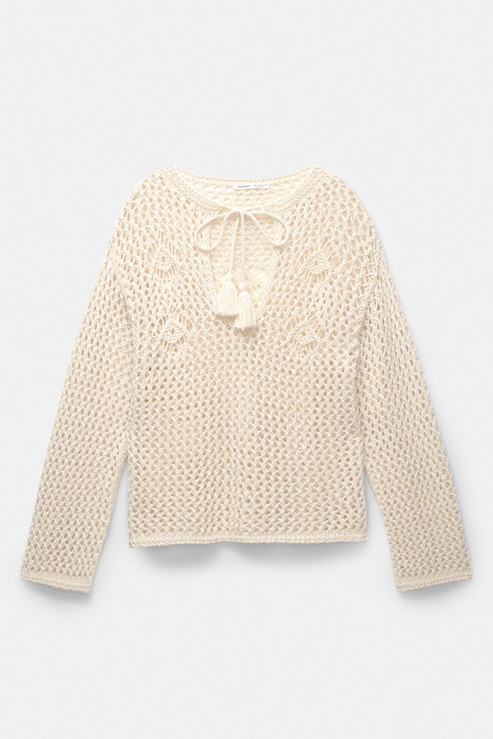 Crochet sweater with drawstring Product Image