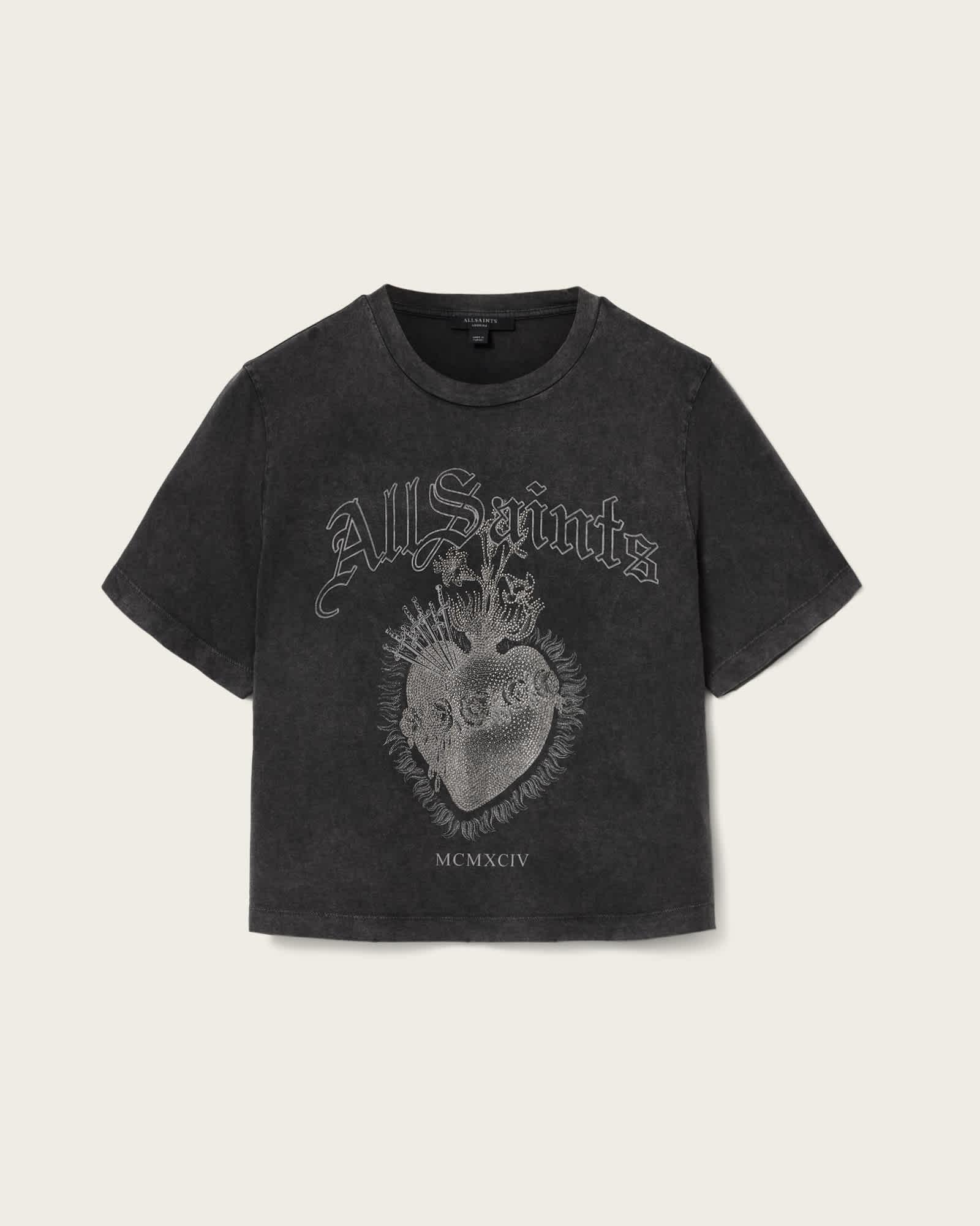 Sabbath Lisa Boxy Graphic T-Shirt Washed Black | ALLSAINTS US Product Image
