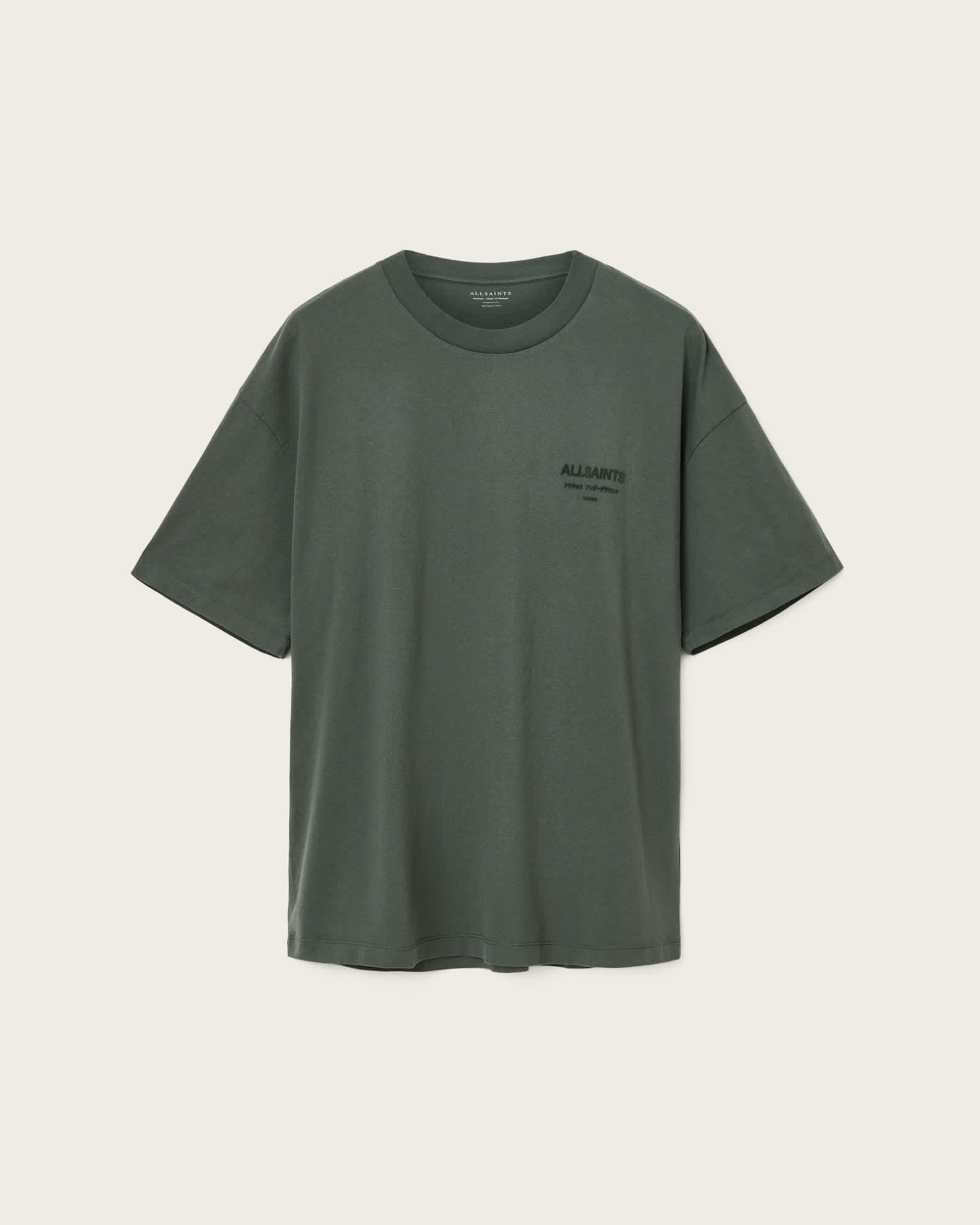 Xander Flocked Logo Oversized T-Shirt GARNET GREEN | ALLSAINTS US Product Image