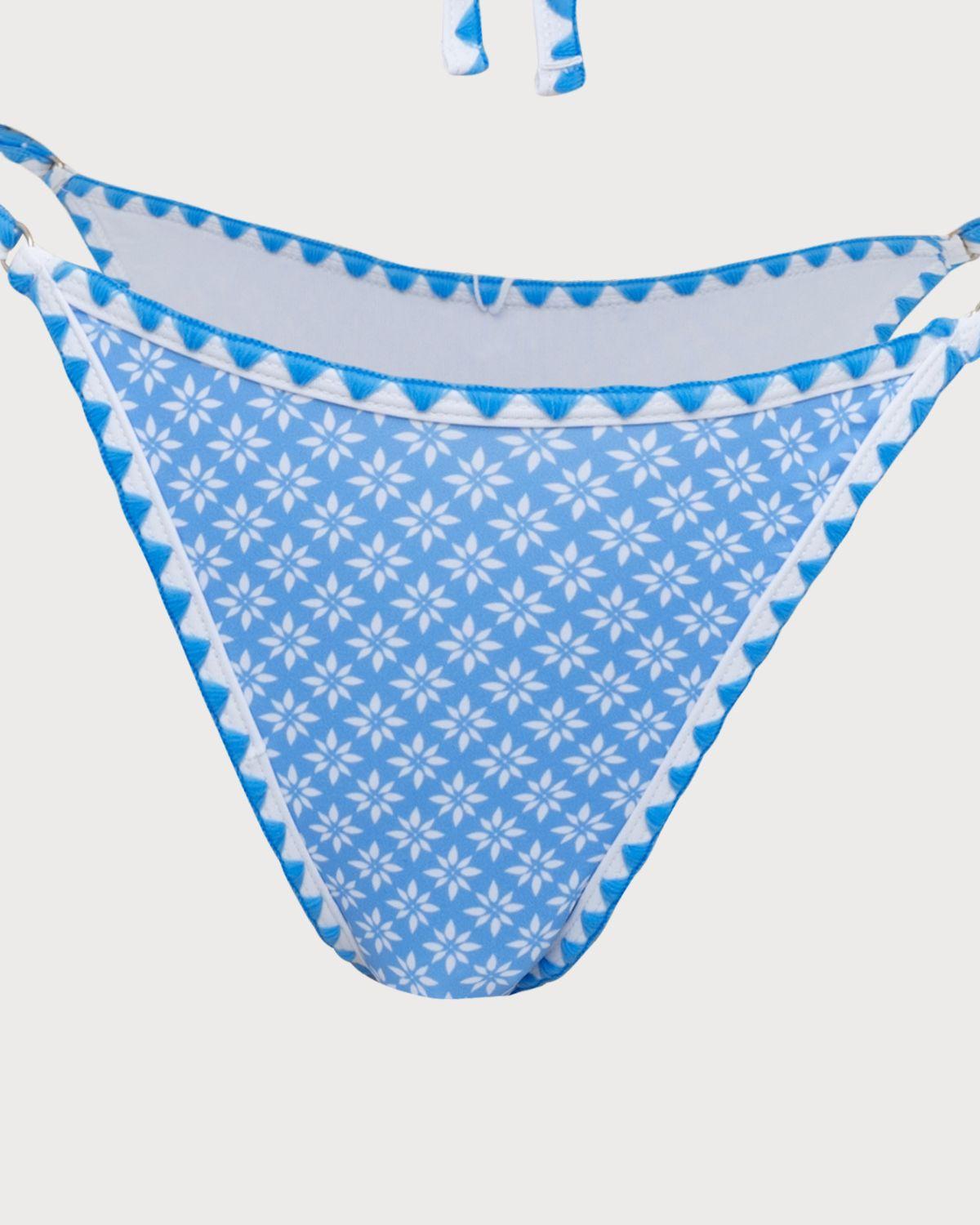 Blue Embroidered Lace Vintage Bikini Set Product Image