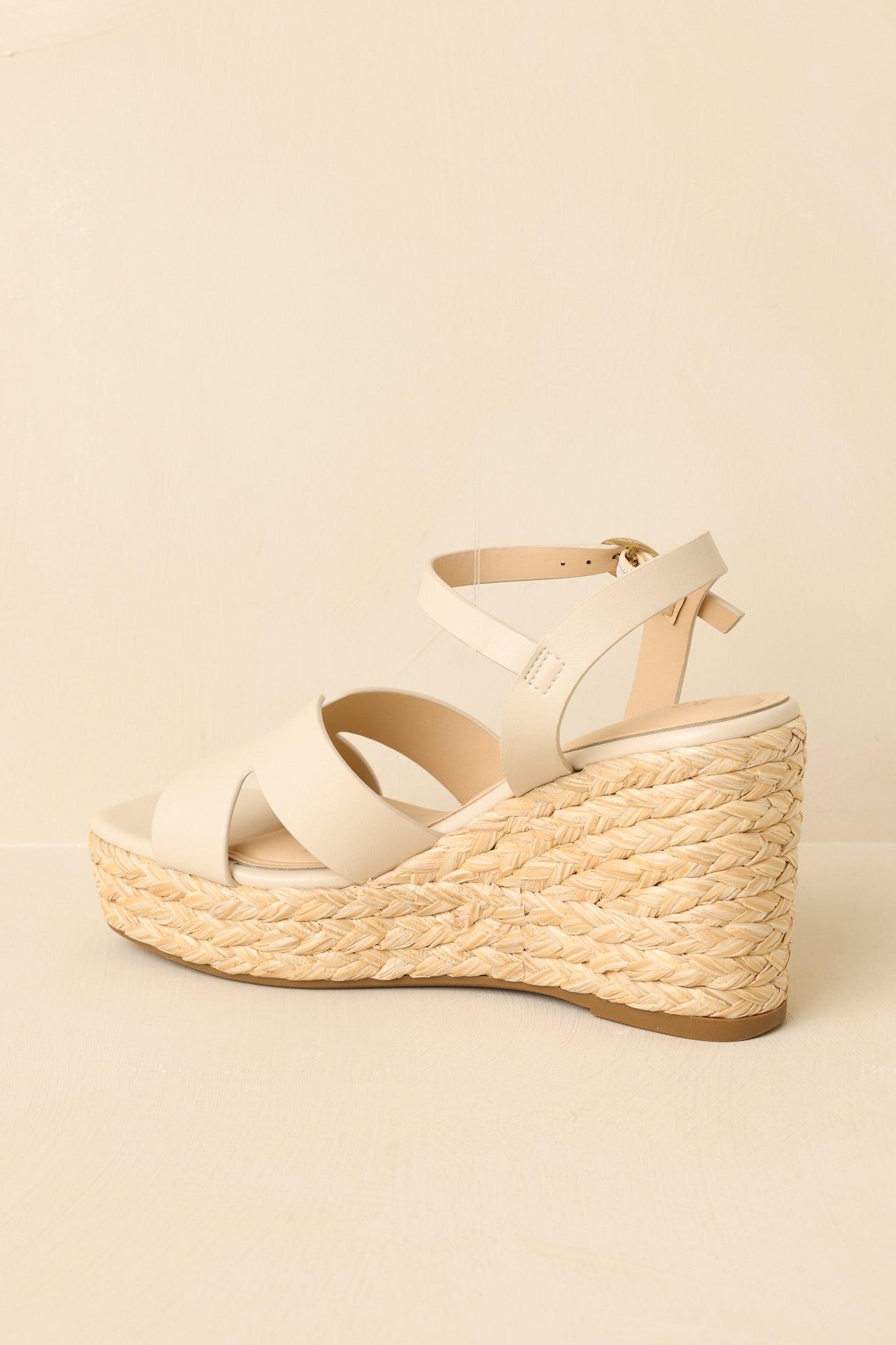 Glow With Every Step Ivory Faux Leather Espadrille Wedge Sandals Product Image