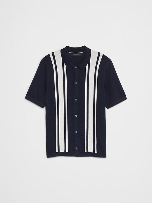 Button-Down Vertical Striped Polo Product Image