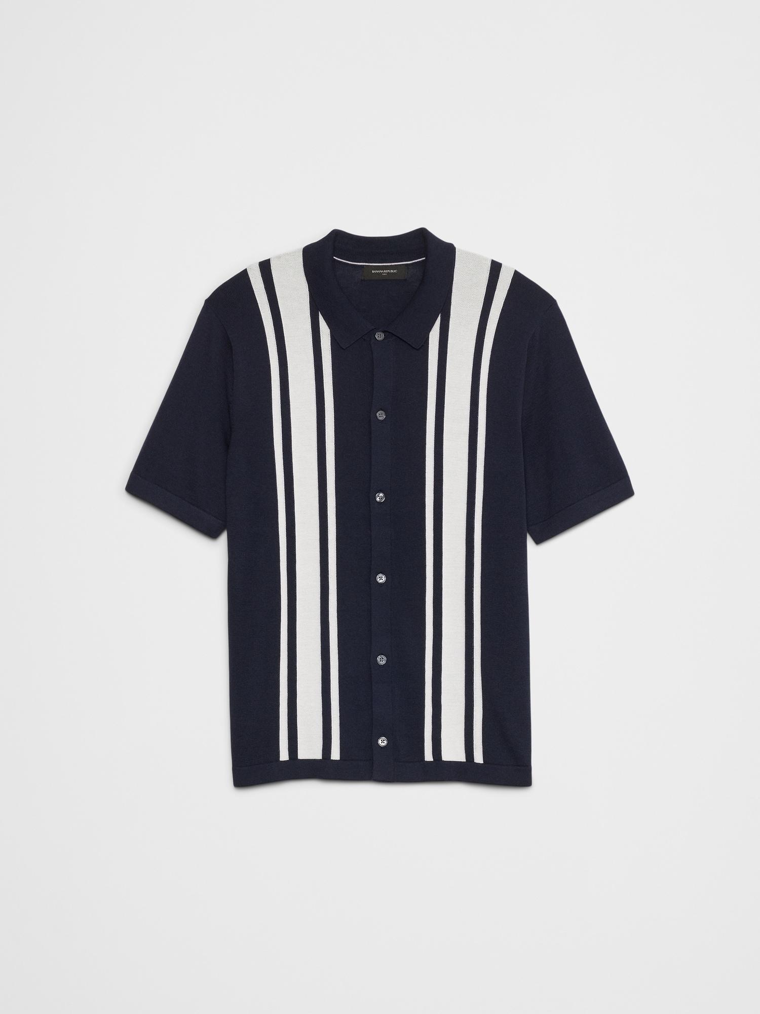 Button-Down Vertical Striped Polo Product Image