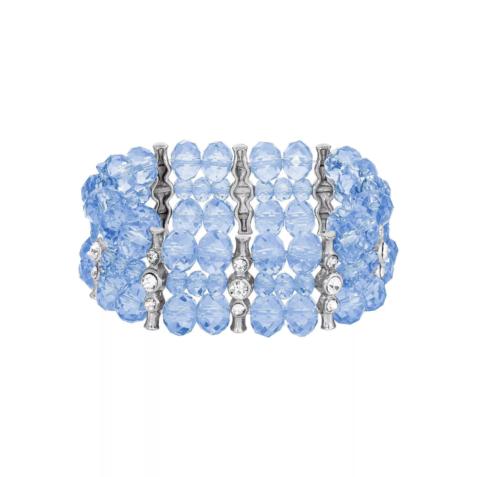 1928 3-Row Beaded Stretch Bracelet with Crystal Accent, Women's, Blue Product Image