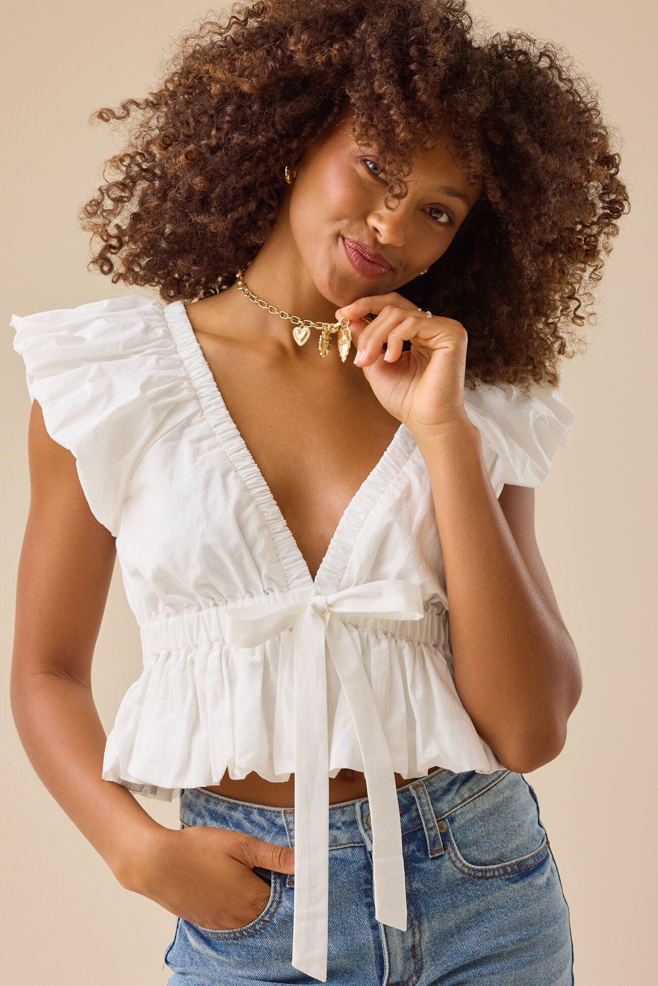 Vivian Bubble Hem Bow Top Product Image