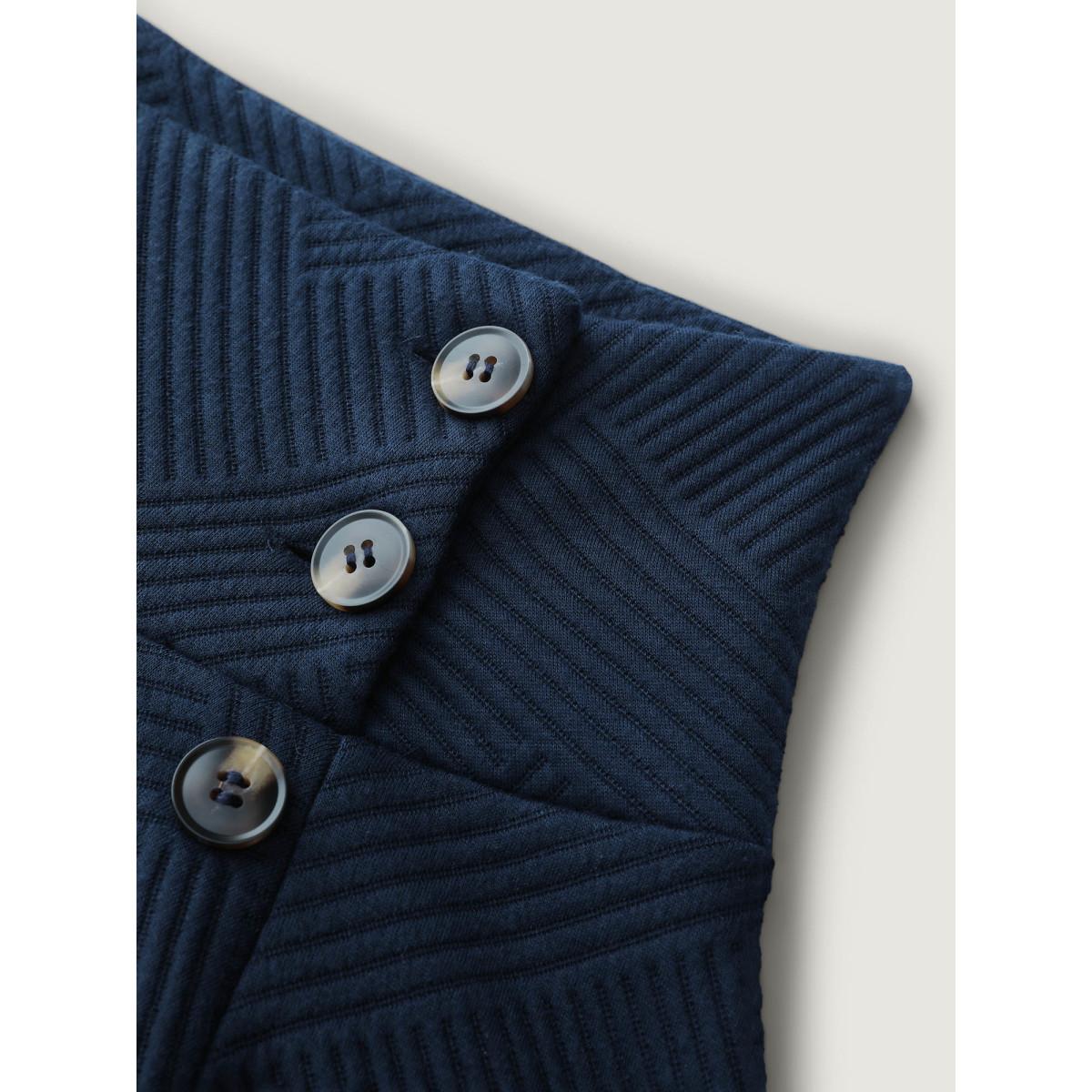 Plus Size Textured Folded Collar Button Sweatshirt Women Indigo Leisure Texture Turtleneck Casual Sweatshirts BloomChic 26/4X Product Image