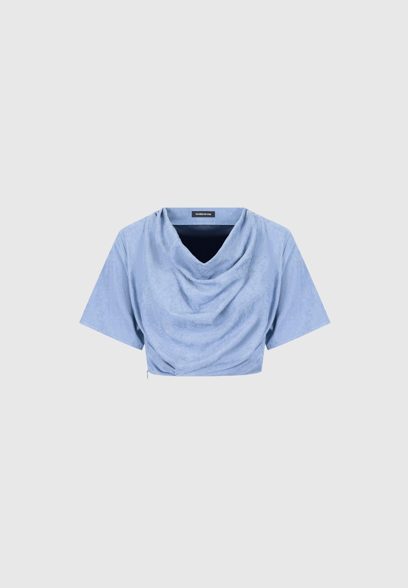 Cowl Neck Drape T-Shirt - Blue Female Product Image