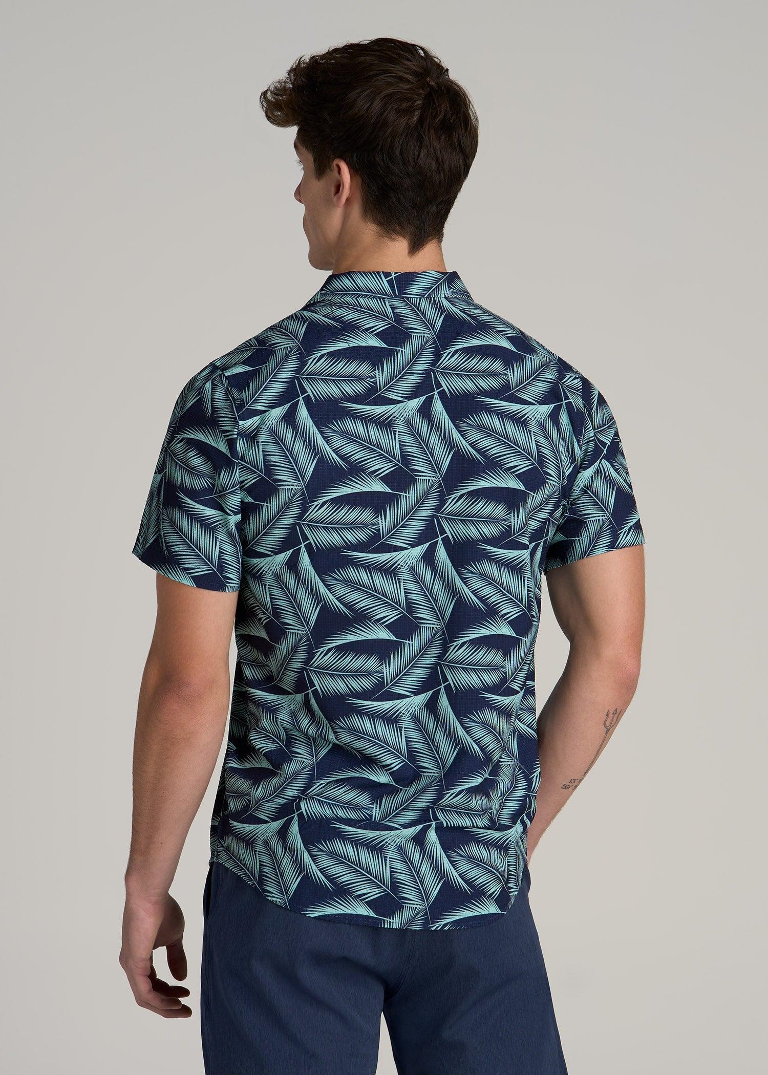 Coastal Perforated Polo Shirt for Tall Men in Navy and Aqua Palms Male Product Image