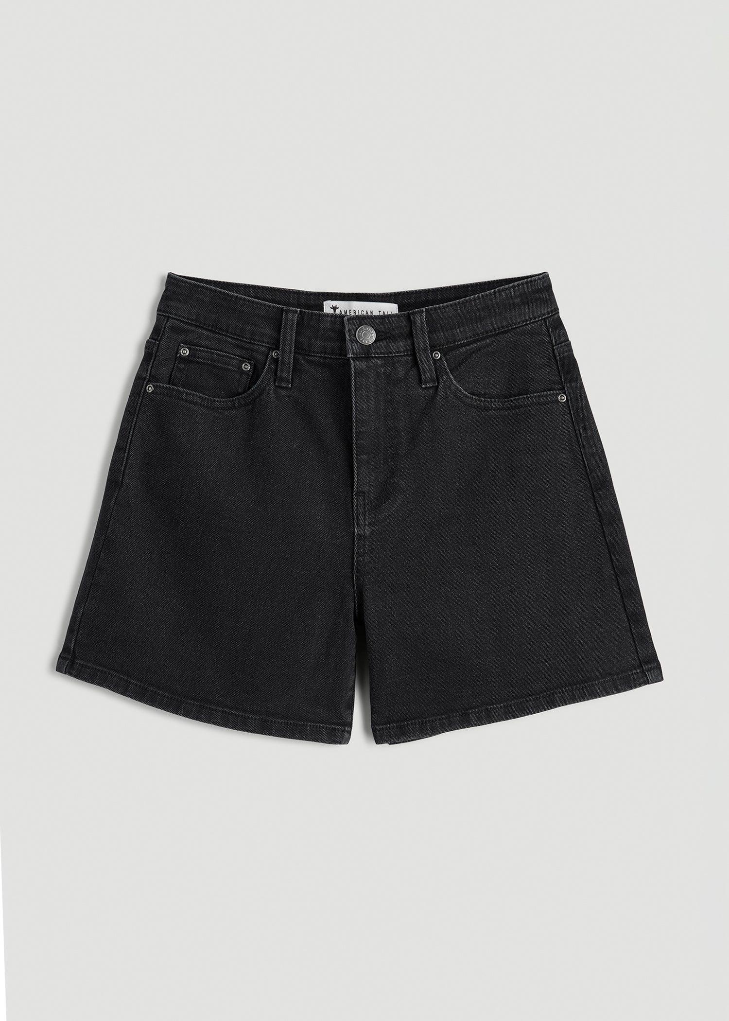 High Rise Denim Shorts for Tall Women in Onyx Black Wash Female Product Image