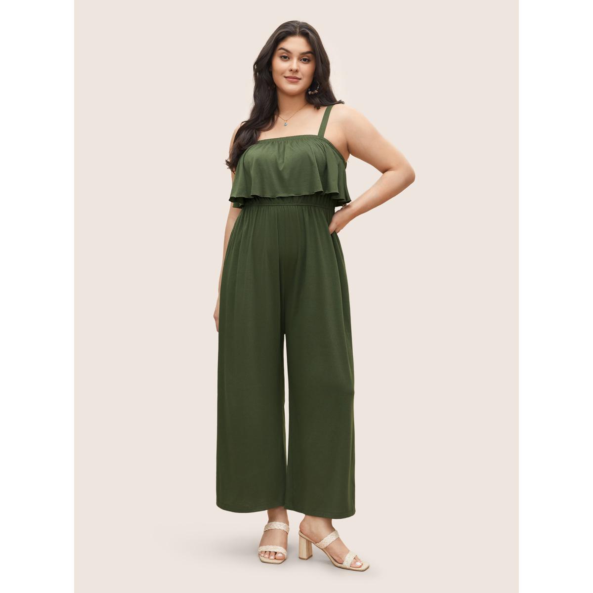 Plus Size ArmyGreen Supersoft Essentials Flutter Layered Pocket Cami Jumpsuit Women Resort Sleeveless Non Vacation Loose Jumpsuits BloomChic 30/6X Product Image