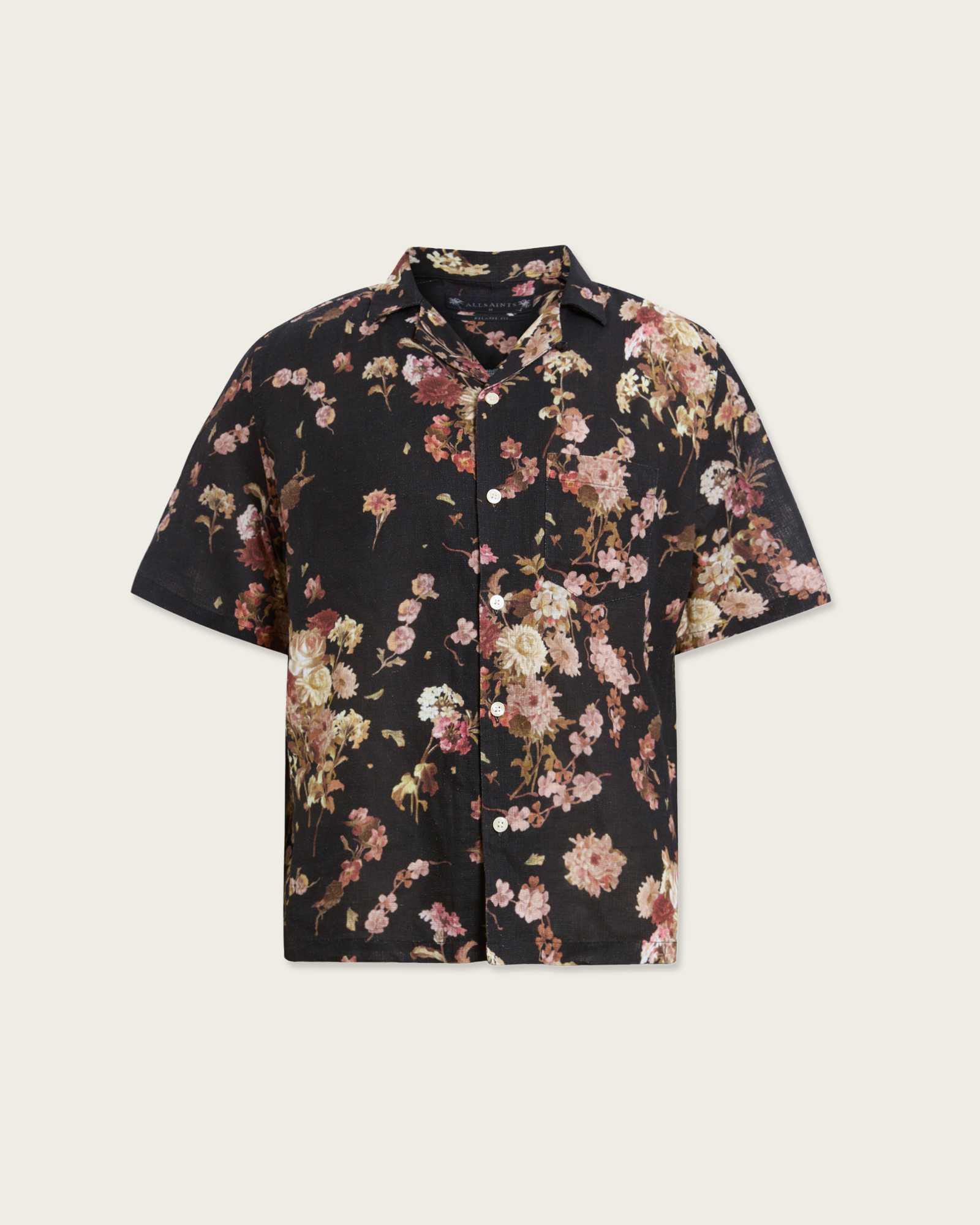 Armada Floral Linen Shirt Jet Black | ALLSAINTS US Product Image