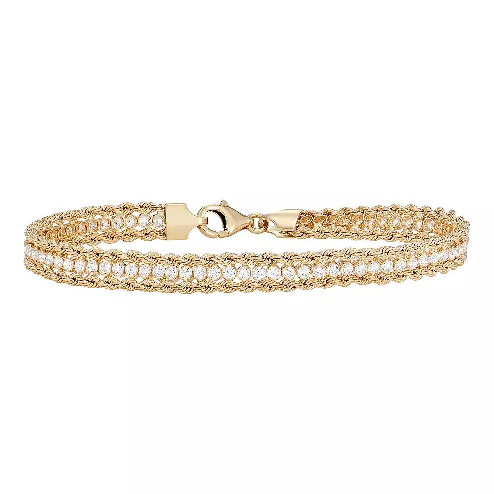 14k Gold Cubic Zirconia Rope Bracelet, Women's, Size: 7.5" Product Image