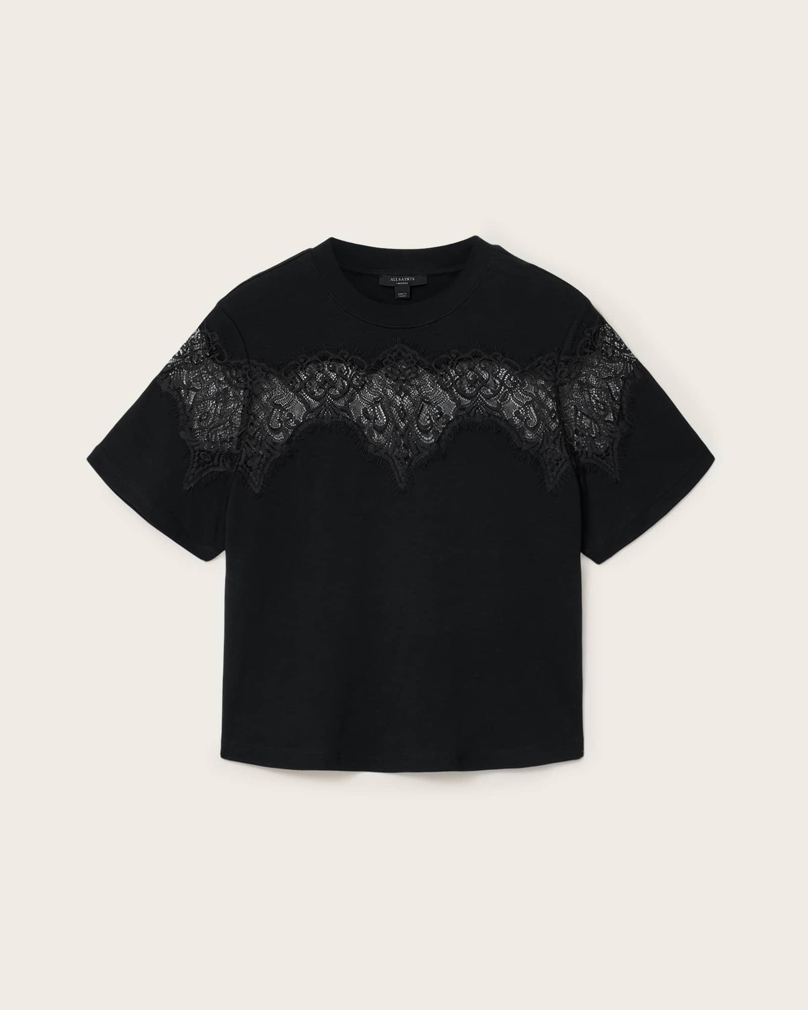 Lisa Lace Amelie T-Shirt Black | ALLSAINTS US Product Image