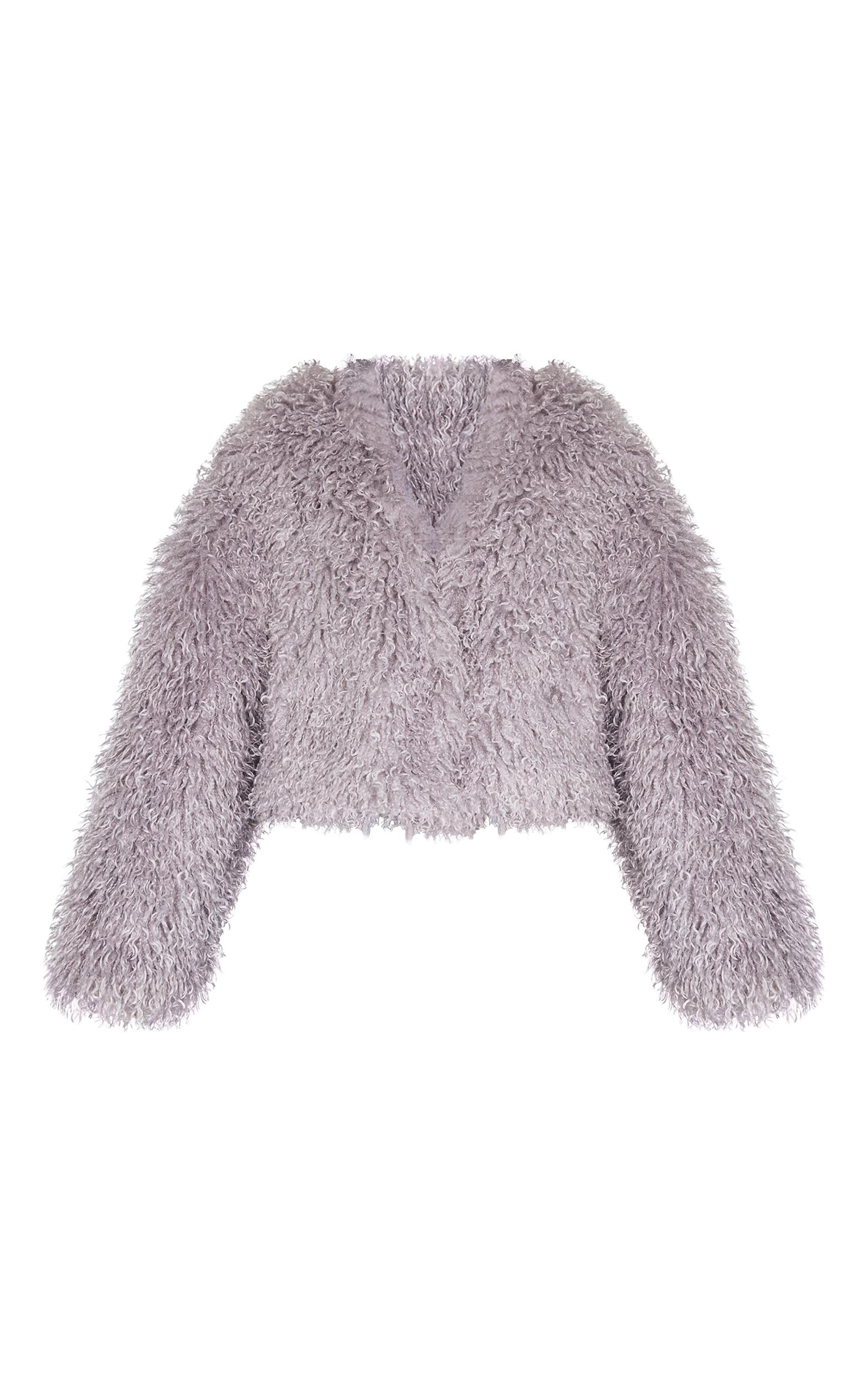  Grey Cropped Faux Fur Coat Product Image