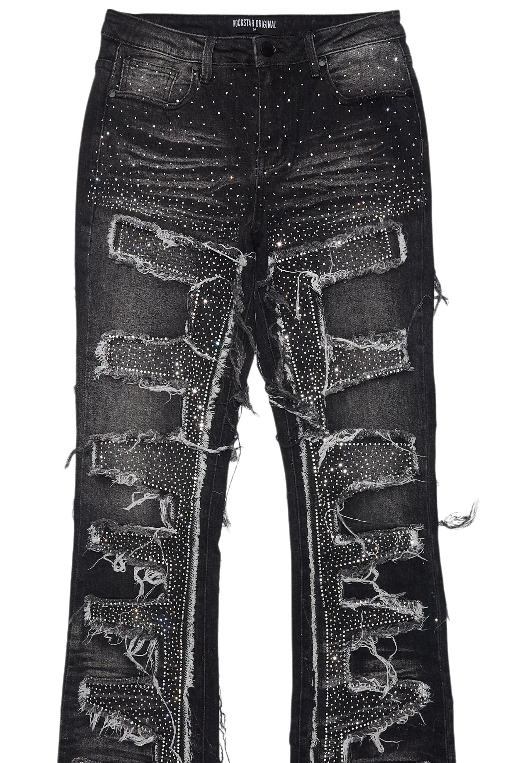 Zariyah Grey Wash Rhinestone Stacked Flare Jean Female Product Image