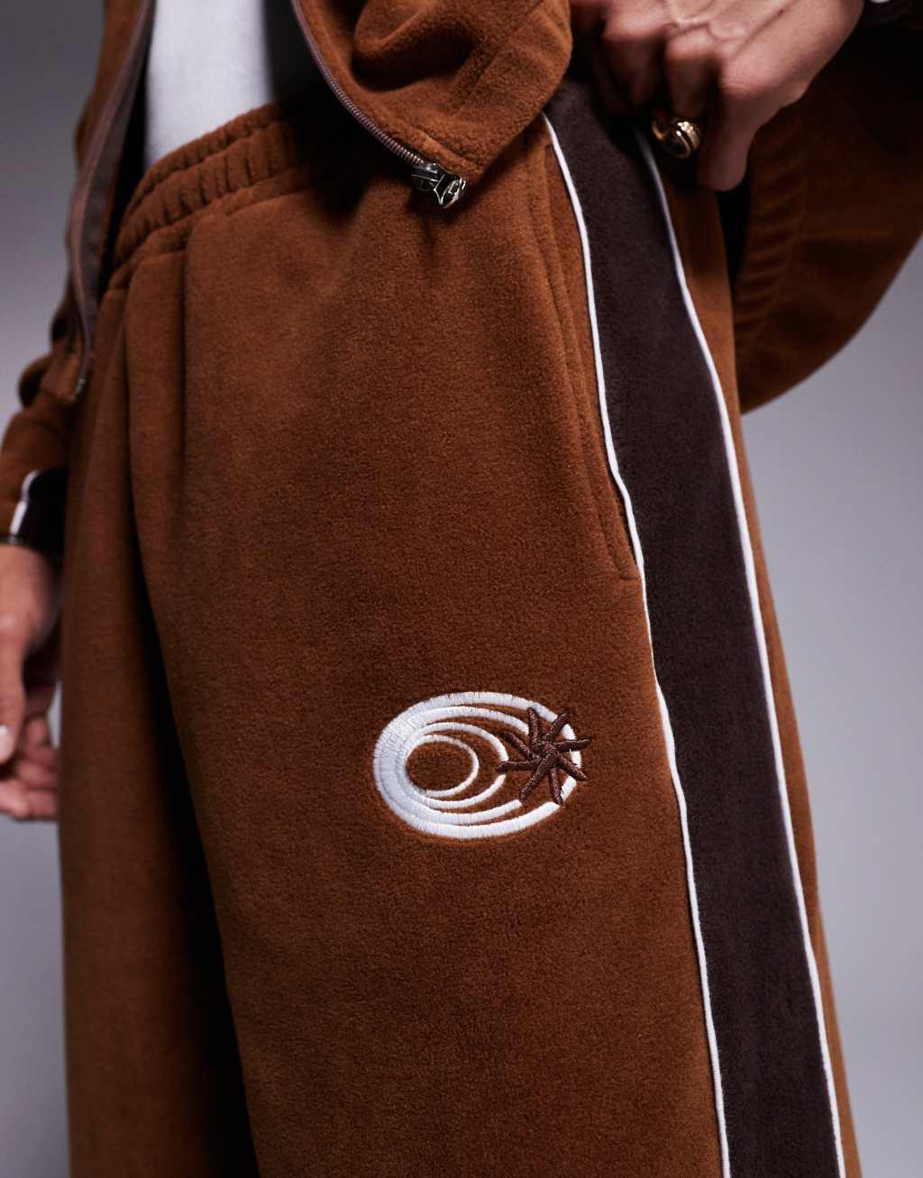 ASOS DESIGN super baggy sweatpants with panels in brown fleece - part of a set Product Image