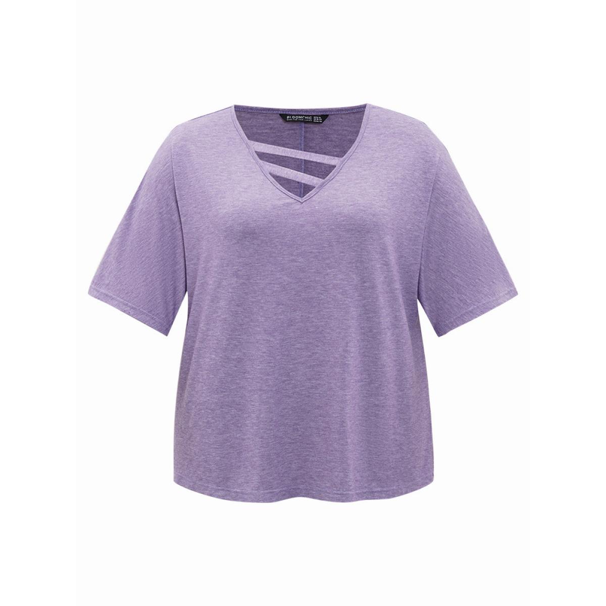 Plus Size Solid Heather Keyhole Neck Dolman Sleeve T-shirt Heather Women Casual Heather Plain V-neck Loose Dailywear T-shirts BloomChic 30/6X Product Image