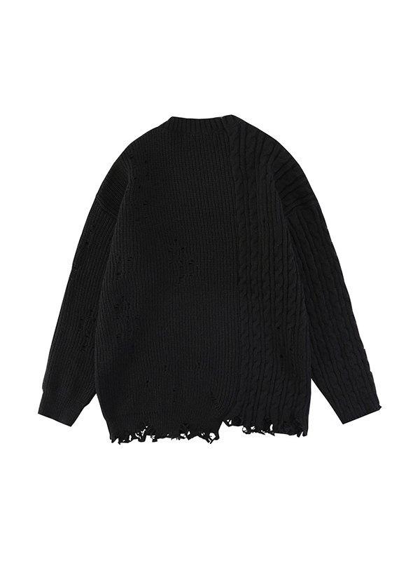 Men's Panel Distressed Cable Knit Sweater Product Image