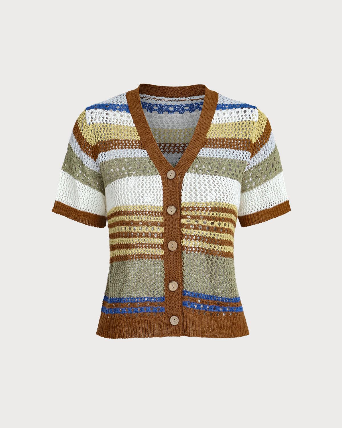 Striped V Neck Cardigan Product Image