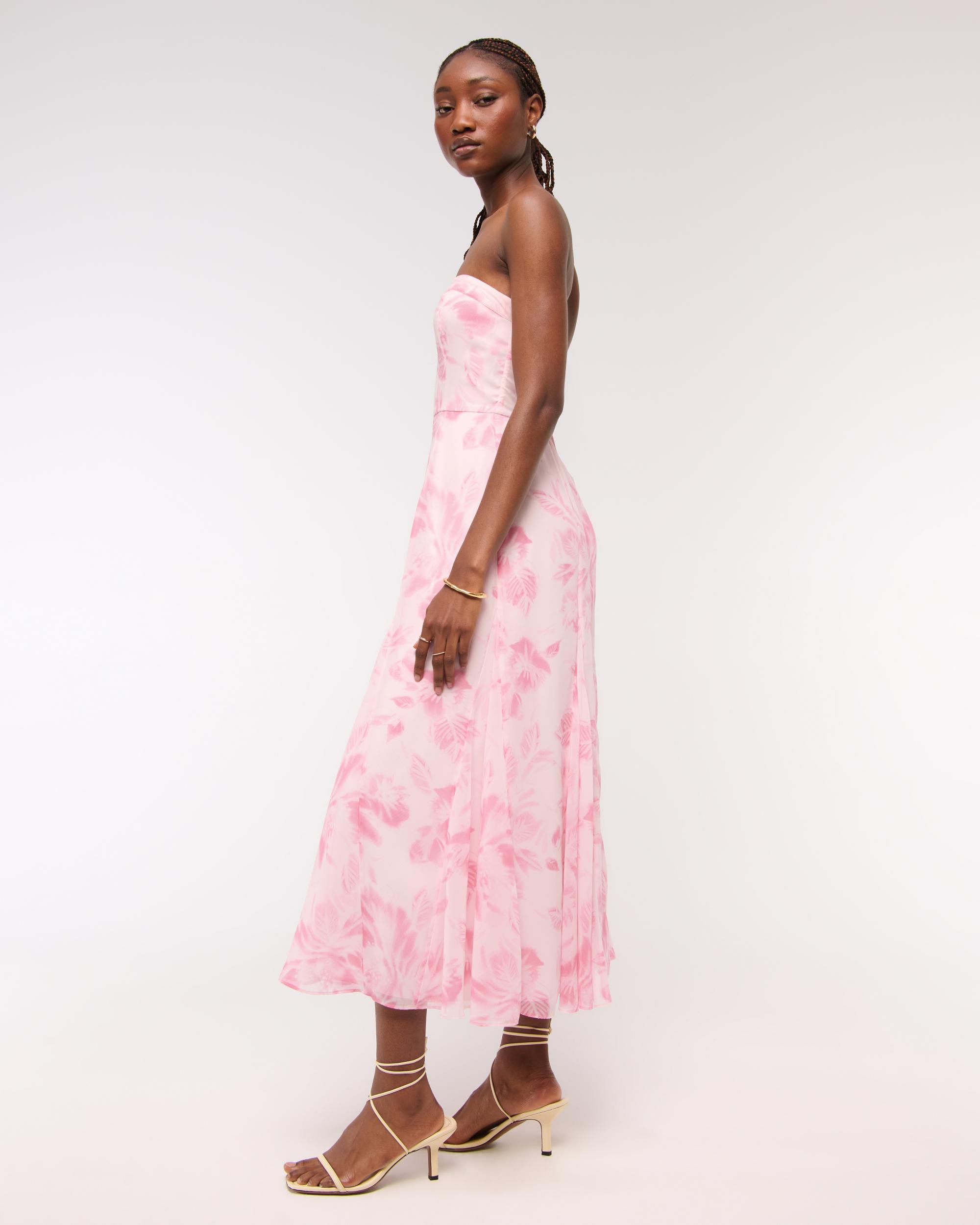 The A&F Camille Strapless Godet Midi Dress Product Image