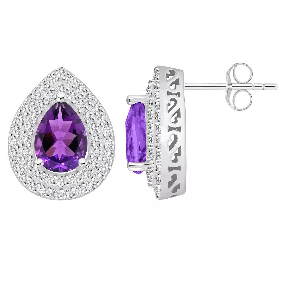 Celebration Gems Sterling Silver Teardrop Citrine & White Topaz Double Halo Stud Earrings, Women's Product Image