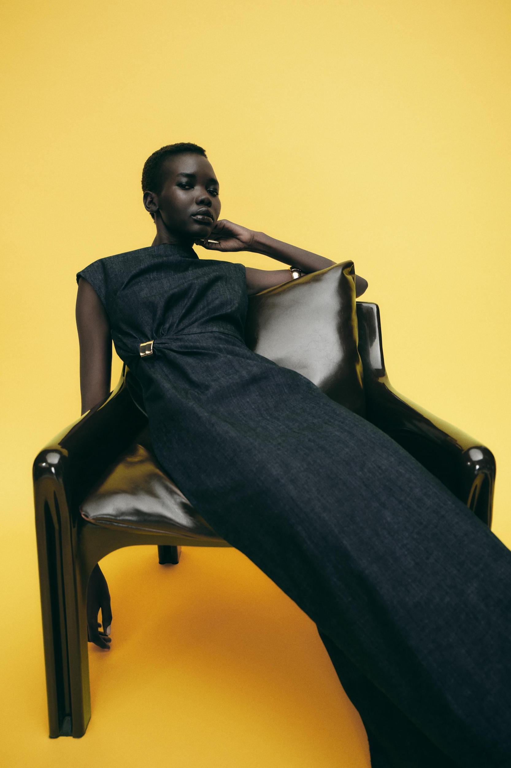 GOLD APPLIQUÉ Z1975 MIDI DENIM DRESS Product Image