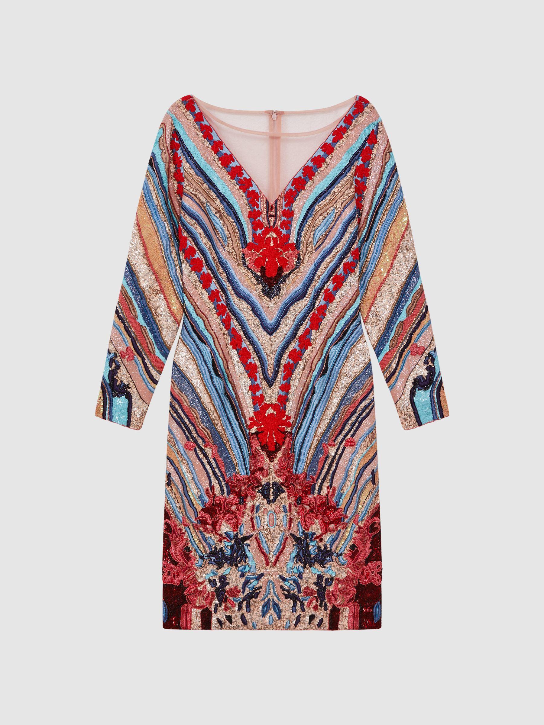 Raishma Embellished Textured Mini Dress in Pink Multi Product Image