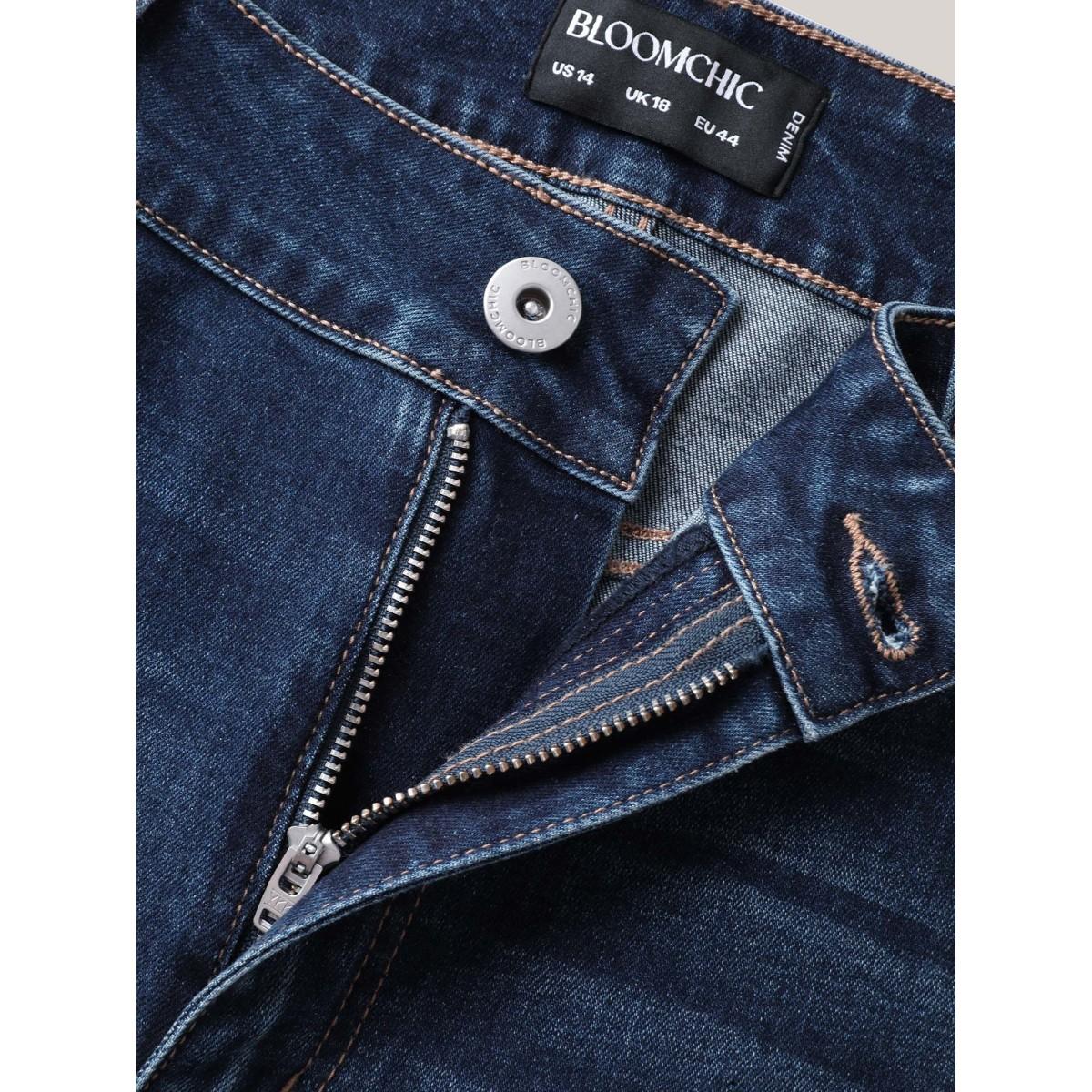 Plus Size Booty-Lifting Bootcut No-Gap Waist Jeans Women Midblue Medium stretch Slanted pocket Jeans BloomChic 14/1X Product Image