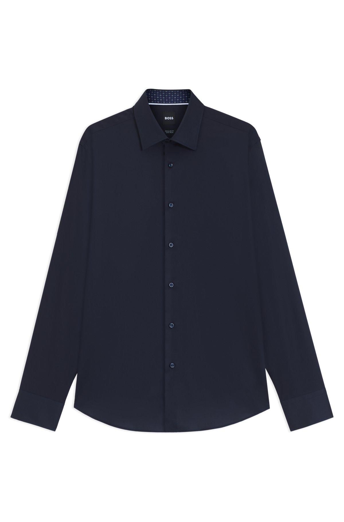 BOSS - Regular-fit shirt in easy-iron cotton poplin - Dark Blue Product Image